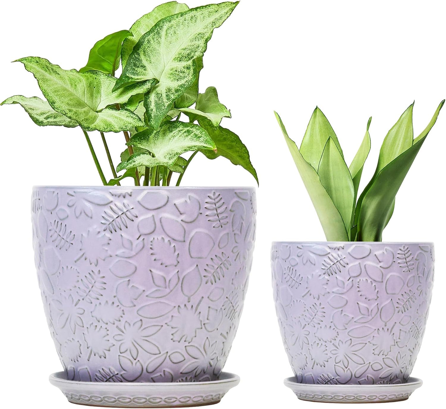 8 Inch + 6 Inch Retro Ceramic Planter Set of 2 with Drainage Hole and Saucer for Multiple Plants, Indoor-Outdoor Garden Pots for Succulent, Orchid, and Flower (Retro Purple)