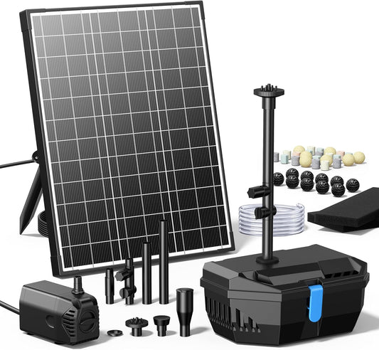 NFESOLAR Solar Water Fountain Kit, Pond Filter with 20W Solar Panel, 120 GPH Solar Water Pump, 4 Sprayers for Outdoor Pond 120-300 Gallons, Fish Tank and Garden Water Features N3212