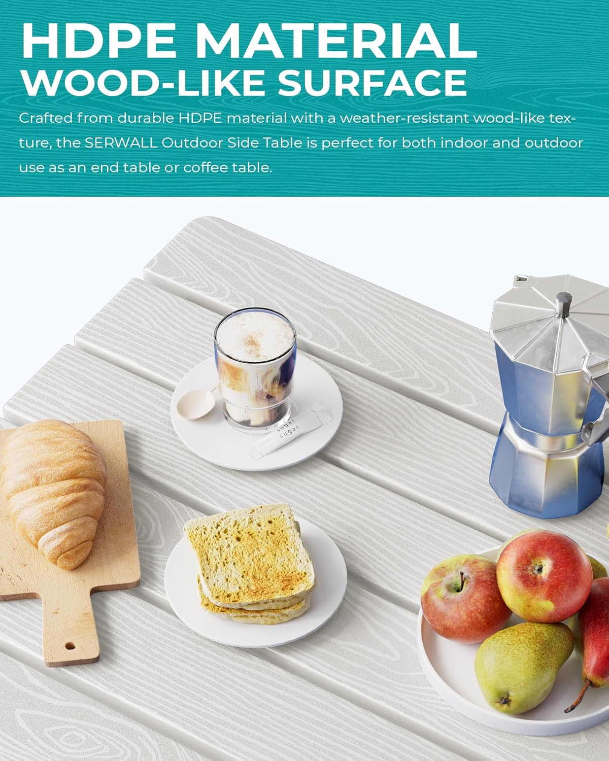 SERWALL Folding Outdoor Side Table Set of 2, Portable Adirondack Side Table, White