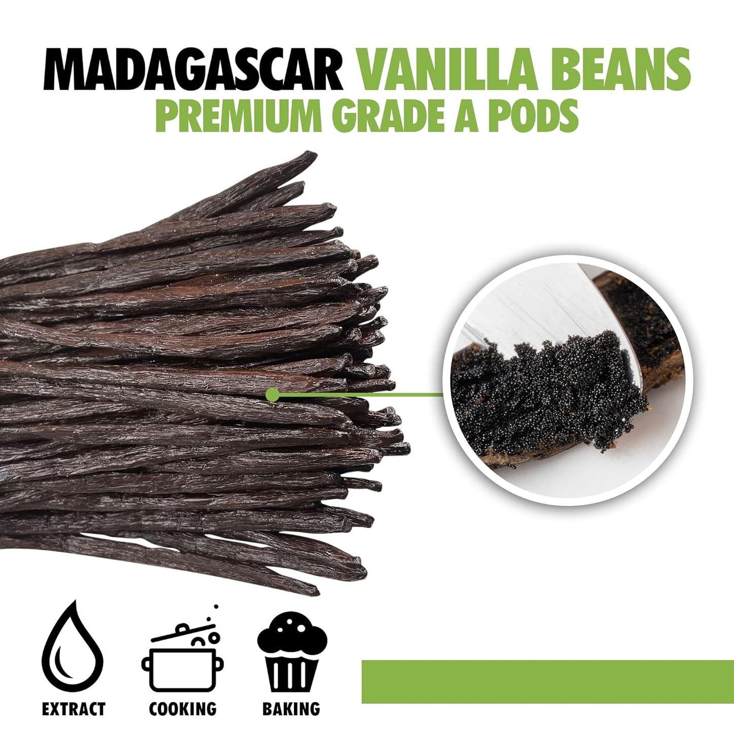 2oz Madagascar Organic Vanilla Beans Gourmet Grade A. Certified USDA Organic 6"-8" by FITNCLEAN VANILLA Bourbon Fresh for Extract, Essence, Brewing, Baking NON-GMO Whole Pods