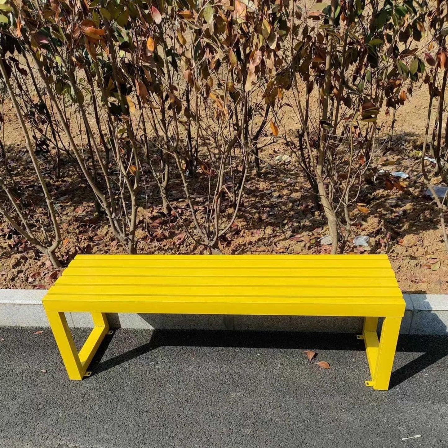 Weatherproof Metal Dining Bench, Outdoor Bench Backless Patio Bench 2-Person Farmhouse Bench Garden Bench for Kitchen, Living Room, Entryway(Yellow,59in)