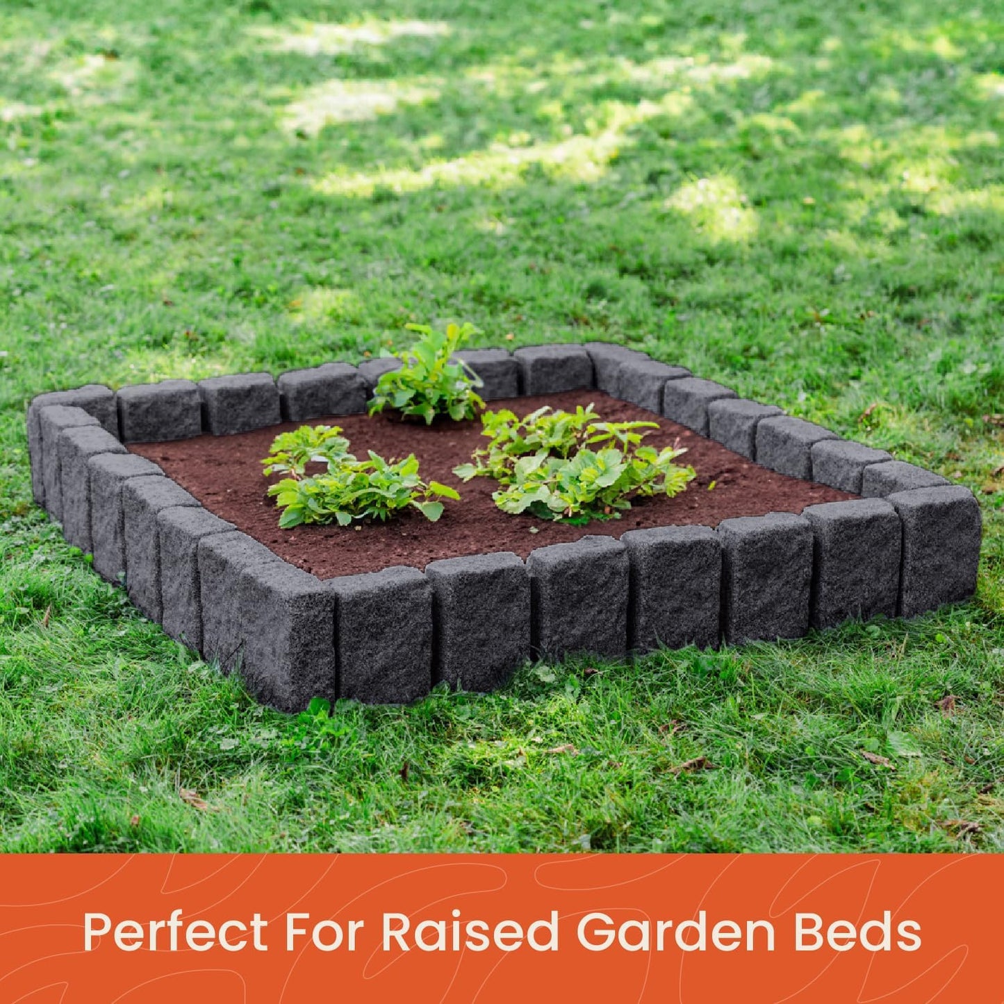 Beuta Landscape Edging | Garden Edging Border | Faux Stone Block XL for Lawn Edging, Flower Beds & Yard Edging – 1 Pack | Each Section Has 6 Blocks 48" L x 4" W x 9.5" H | 3 Spikes | Charcoal
