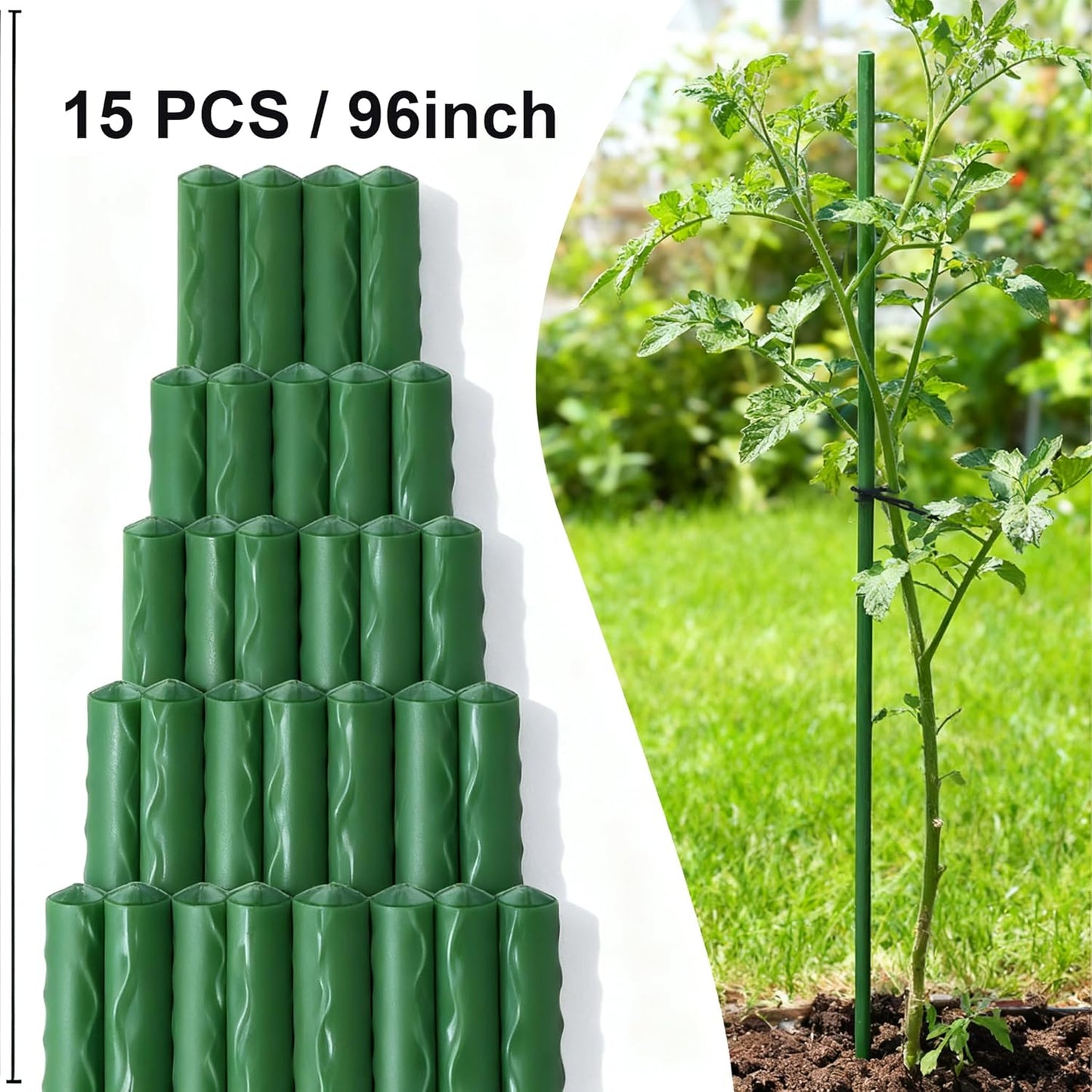 Xiny Tool Garden Stakes, 15 Pack 8 FT Steel Plant Garden Tomato Stakes with Plastic Coat for Climbing Plants (96 Inch)