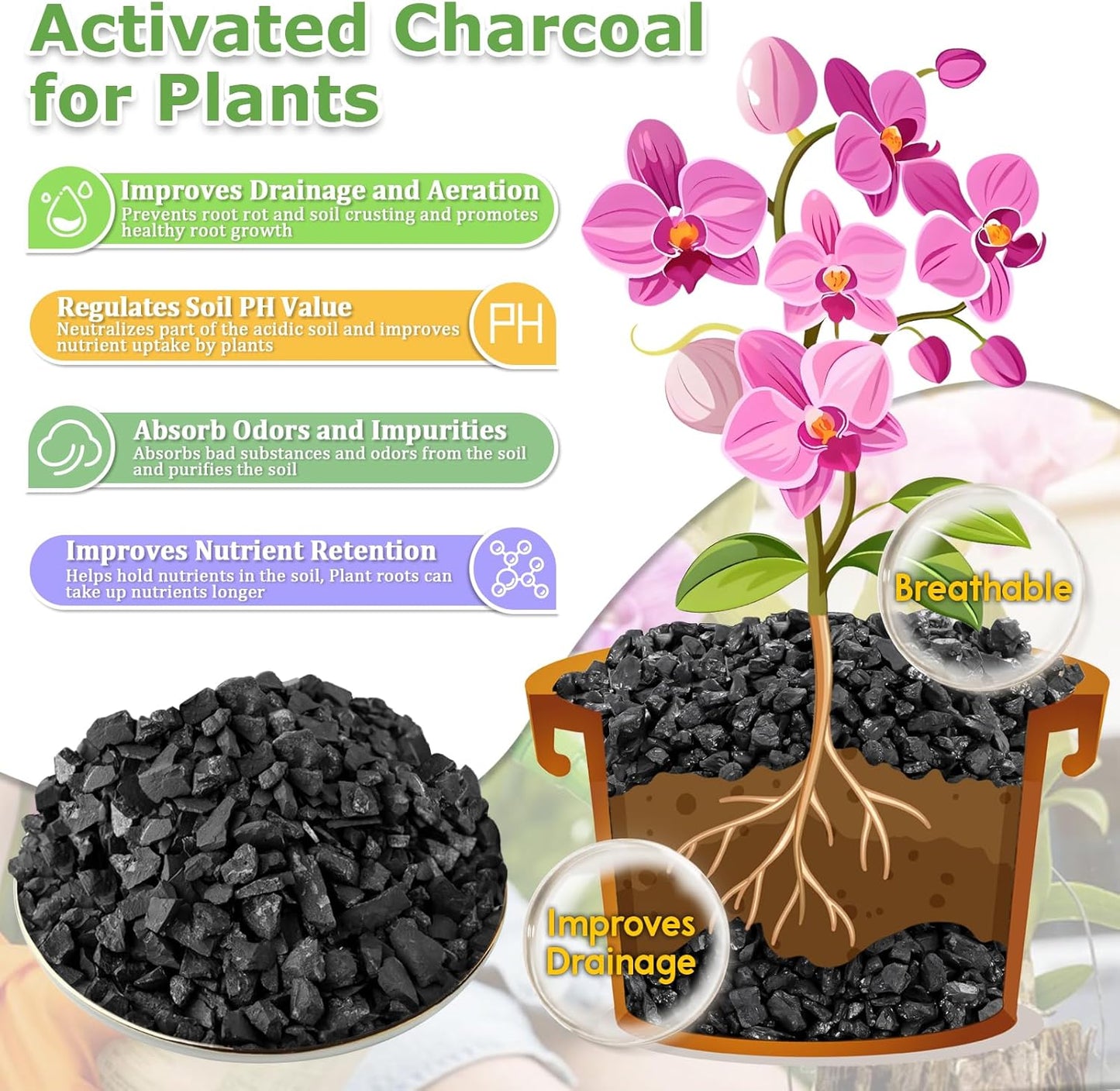 Legigo 2 QT Horticultural Charcoal- Activated Charcoal for Plants, Biochar Soil Amendment for Indoor Plants, Terrariums, Orchids Potting Mix and Gardening