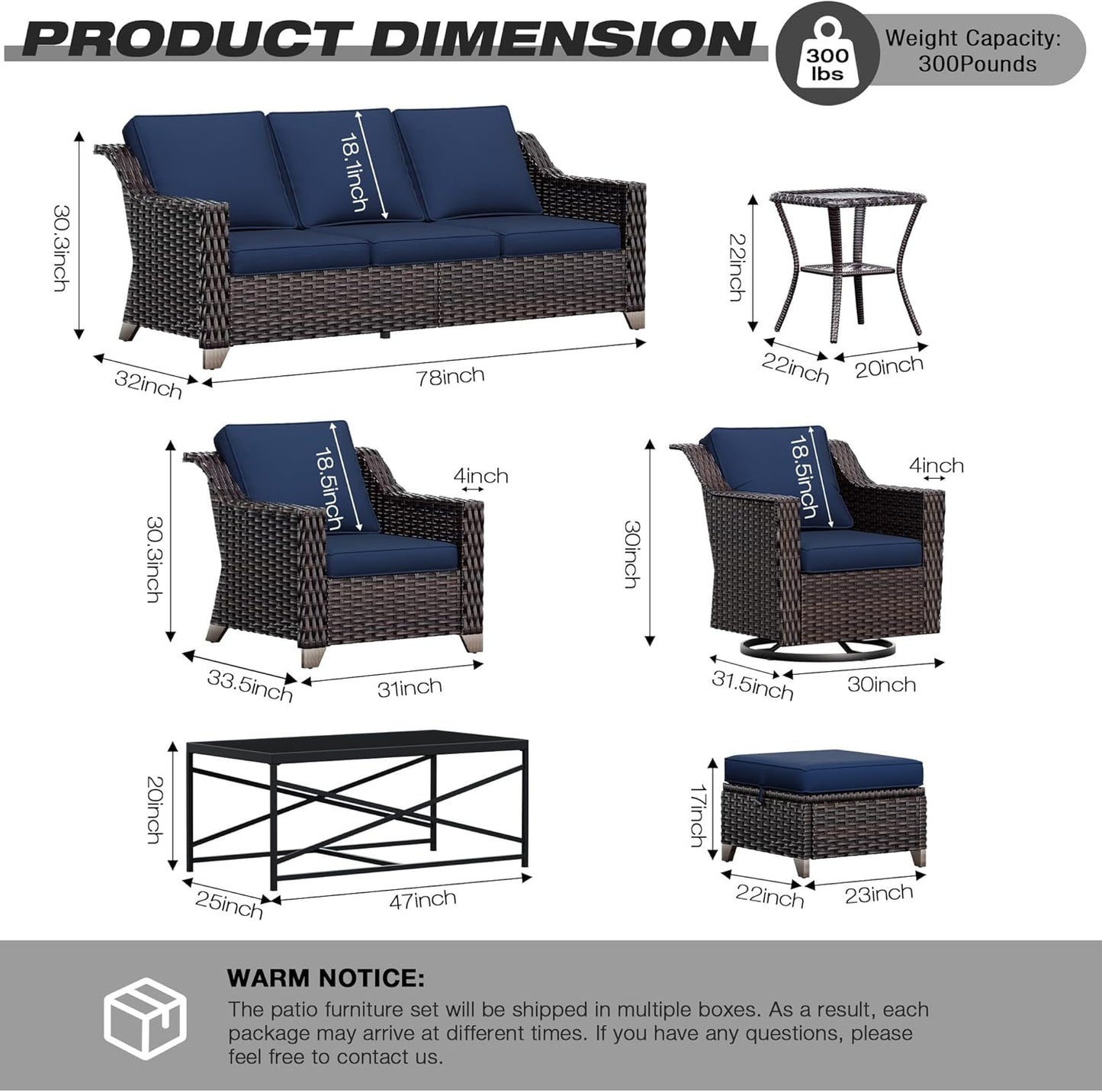 Joyside Wicker Patio Furniture Sets, 9 Pieces Upgraded Large Size Outdoor Furniture with Swivel Rocking Patio Chairs, Patio Dining Chair, 3-Seat Sofa, Outdoor Ottoman, Coffee Table, Thick Cushions