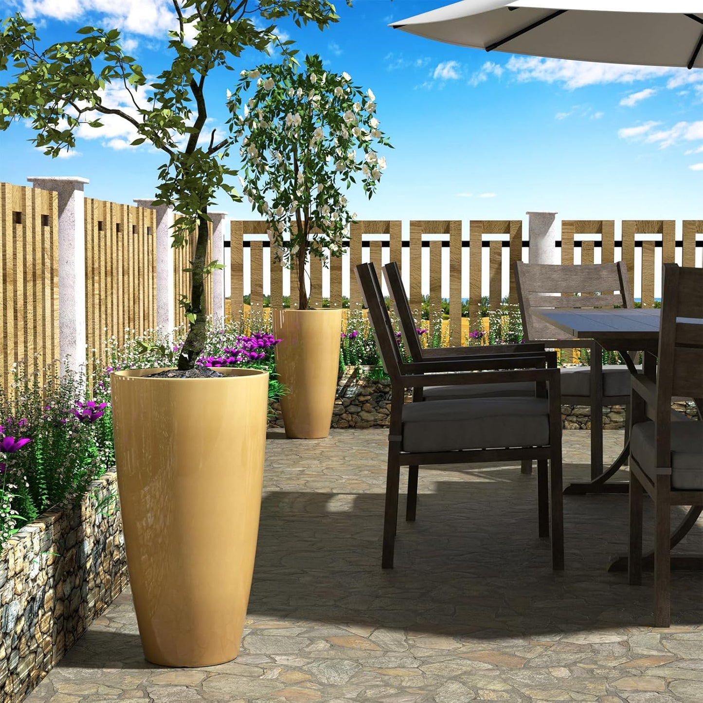 QCQHDU 21 inch Tall Planters for Outdoor & Indoor Plants, 2 Pack Sturdy Plant-Flower-Tree Pots for Front Porch Patio Deck Living Room Decor