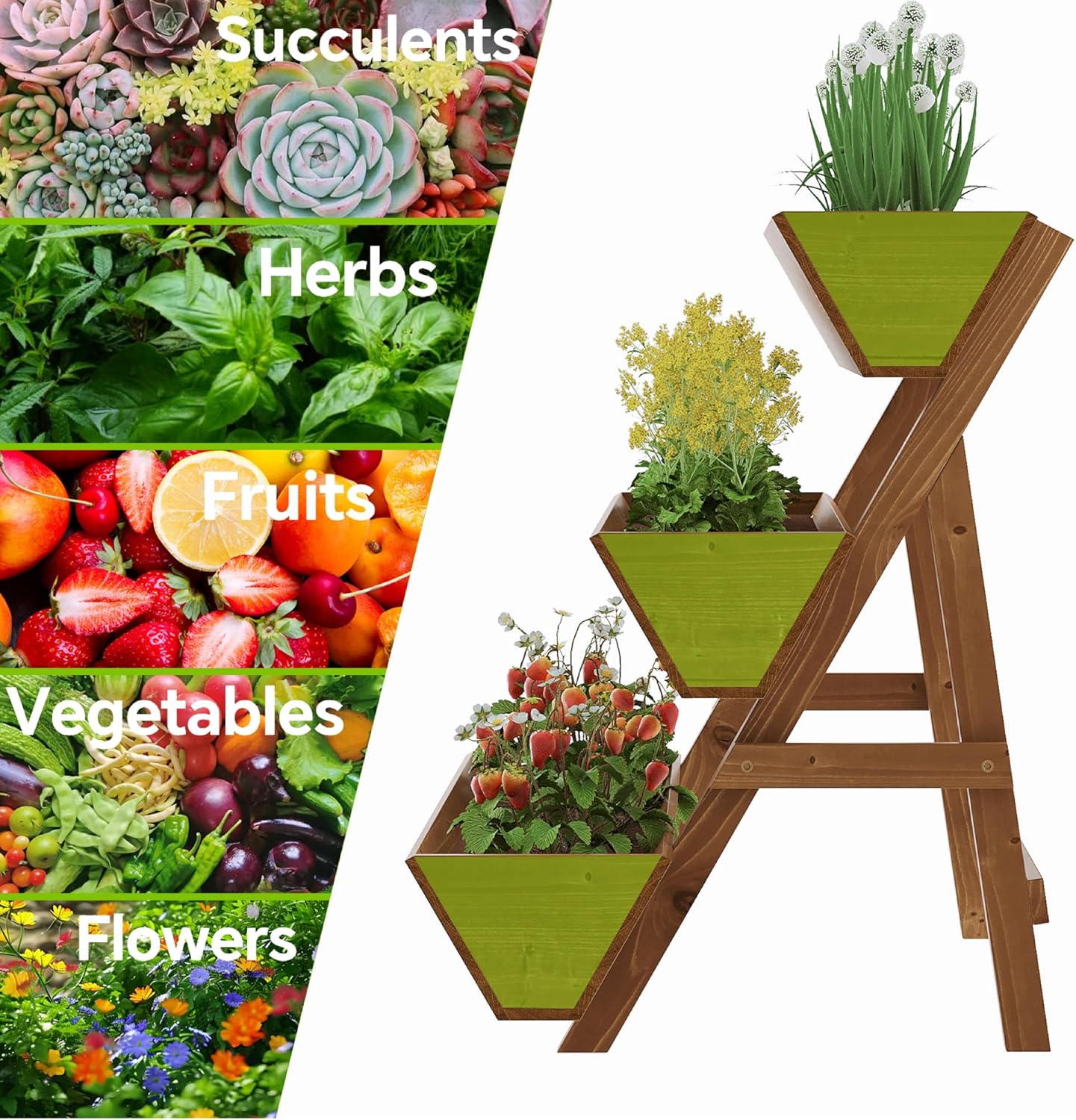 3-Tiers Wooden Raised Garden Bed Tiered Planter Box Vertical Garden Planter Wood Plant Stand for Patio, Balcony, Freestanding. (Brown L)