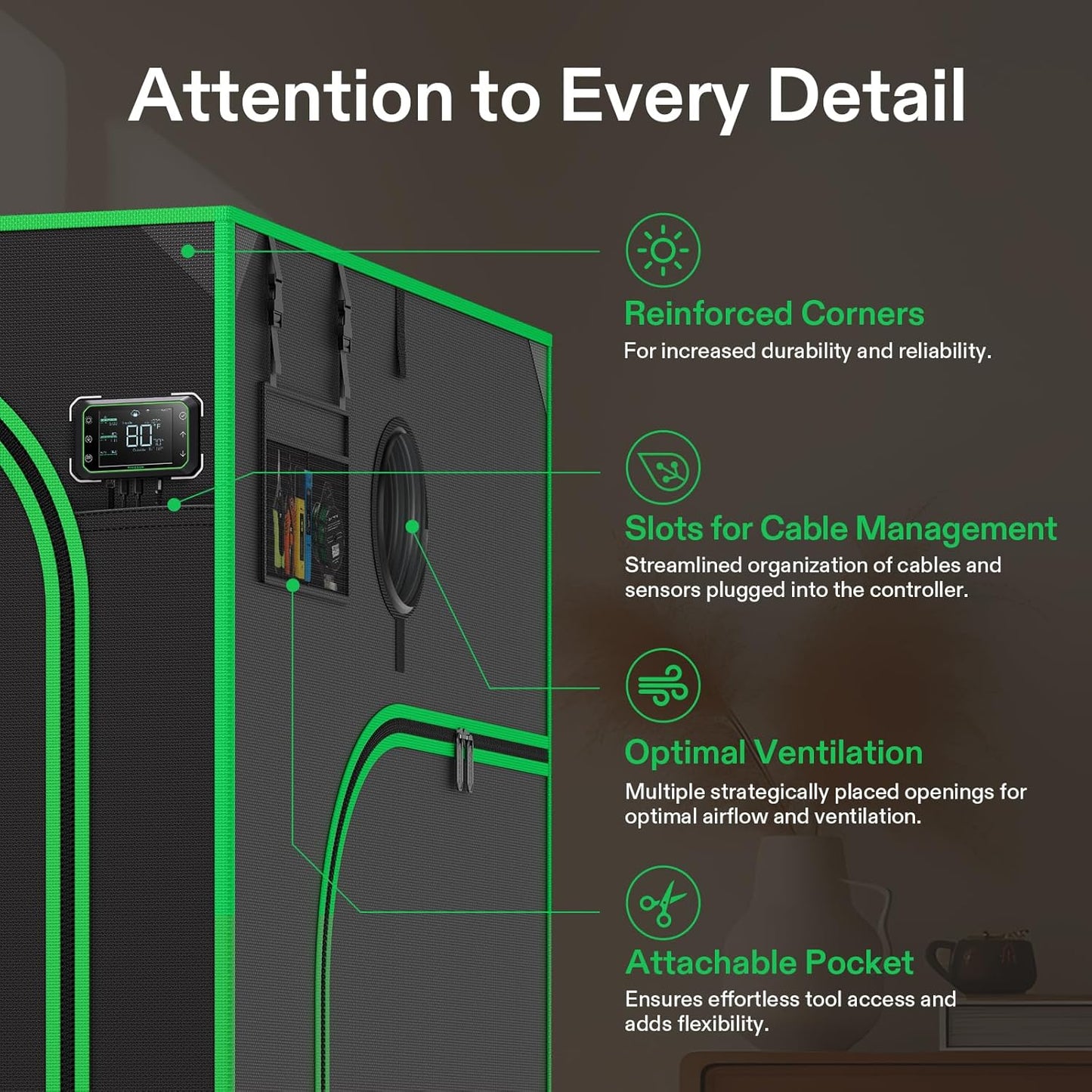 VIVOSUN P558 60"×60"×80" PRO Grow Tent, with Thick 1 inch Poles, Strengthened High Reflective Mylar Oxford Fabric, Extra Hanging Bars & High CFM Kit for Hydroponics Indoor Plant for AeroLight A200SE×3