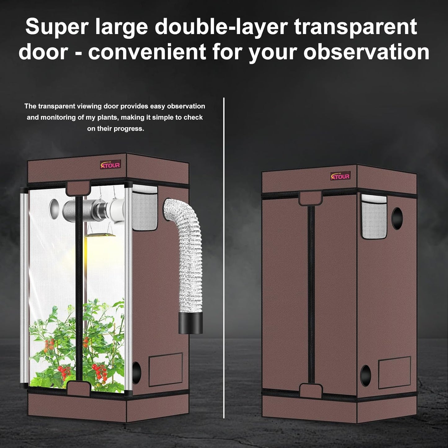 ATOUR Grow Tent, 55"x28"x80'' High Reflective Mylar 1680D Hydroponic Grow Tents, Waterproof Grow Tent with Double Cleart Observation Door and Floor Tray, for Indoor Plant Growing