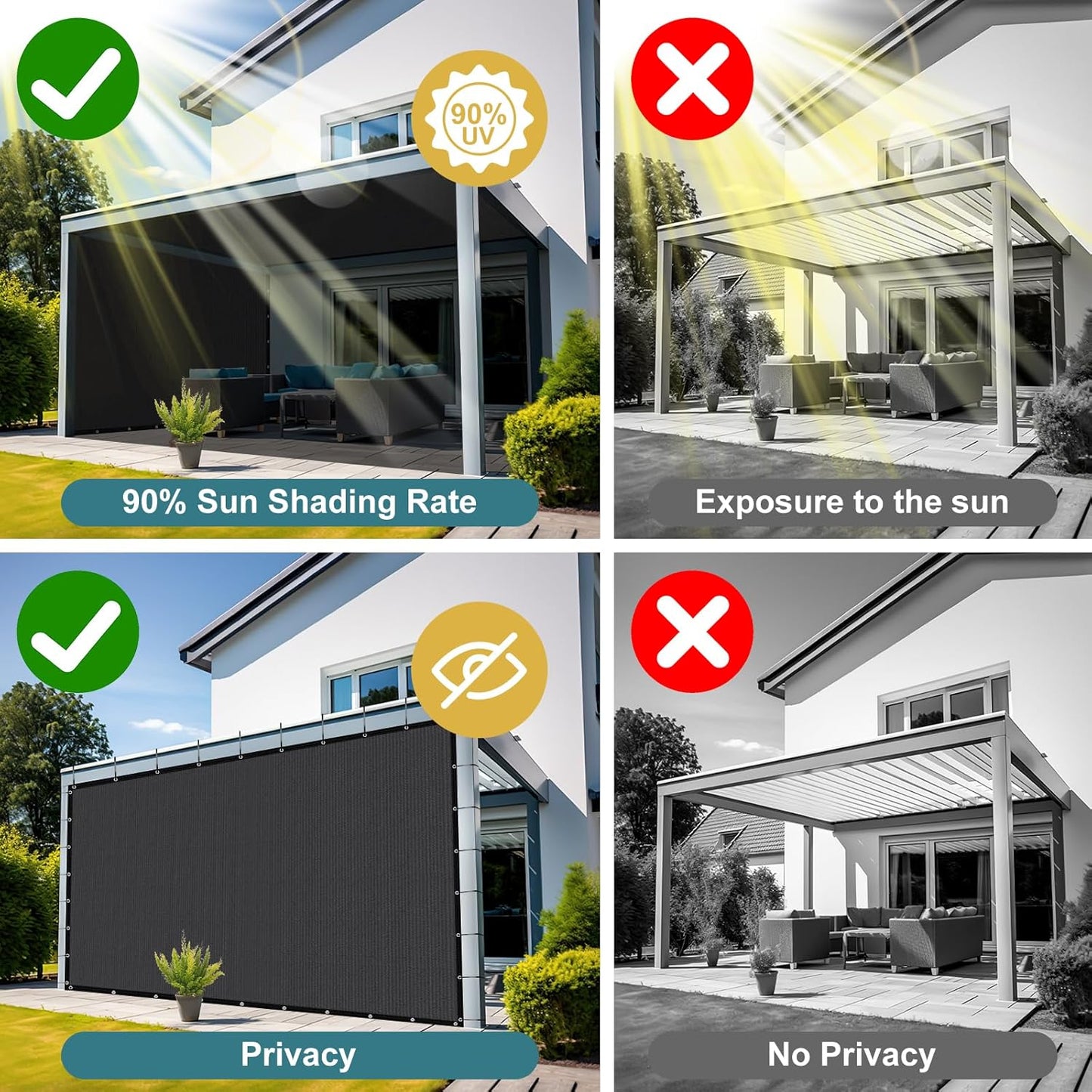 Shade&Beyond 90% Sun Shade Cloth with Grommets, 6' X 16' Pergola Shade Cover Canopy, Mesh Tarp Sun Screens for Patio, Outdoor, Garden, Backyard, Dark Gray