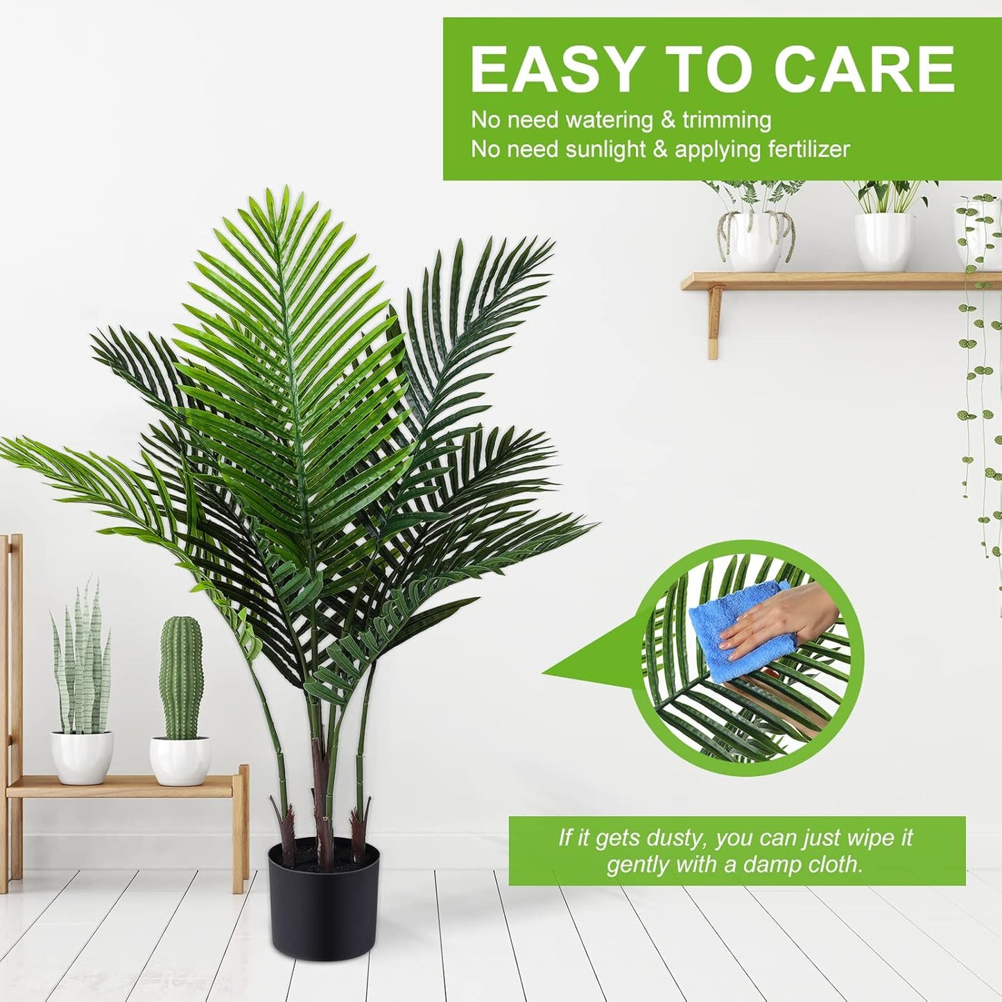 Jexine 4 Pack Artificial Palm Trees 3Ft, Fake Plants Fake Trees Artificial Areca Palm Plants for Outdoor Indoor Faux Tree in Pot for Pool Home Decor Office Housewarming Gift Modern Decoration