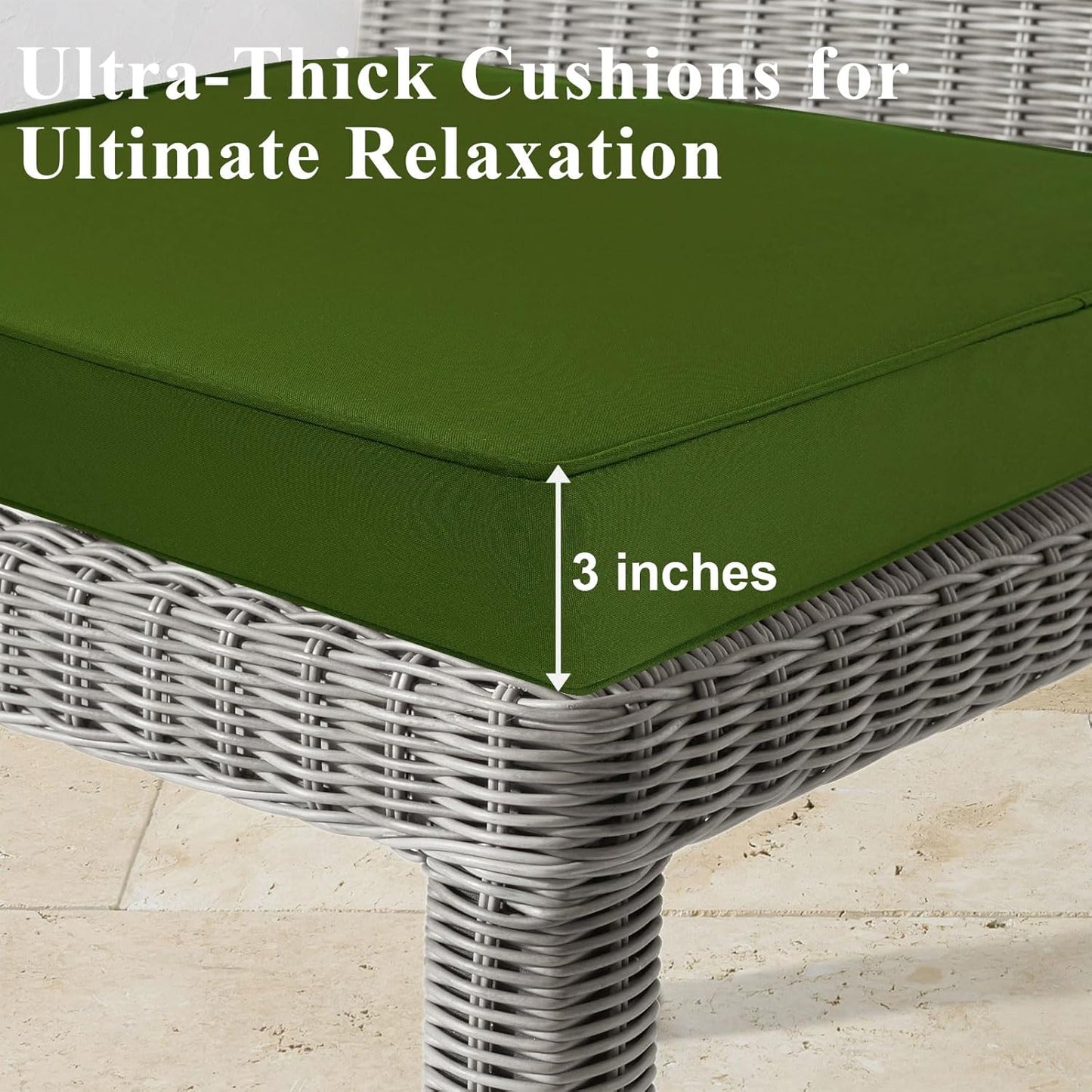 Outdoor Chair Cushions Set of 2 for Patio Furniture 19x19x4 Inch Waterproof Patio Chair Cushion 3 Year Color Fastness Square Elastic Foam Garden Couch Pads with Ties and Handle,Green