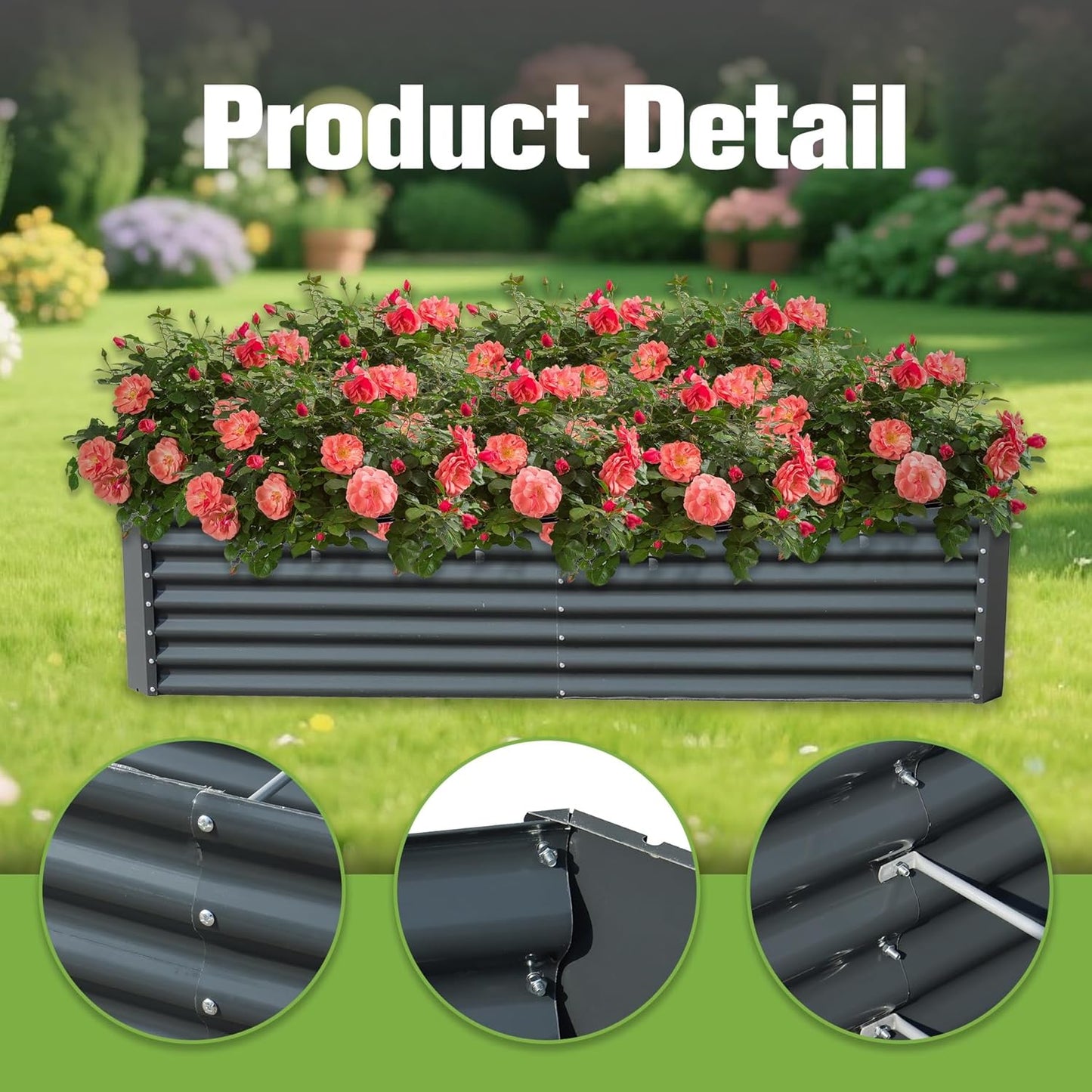 6x3x2FT Galvanized Planter Raised Garden Boxes Outdoor Large Metal Gardens Beds for Vegetables Flowers Herbs Succulents 269 Gallon Capacity