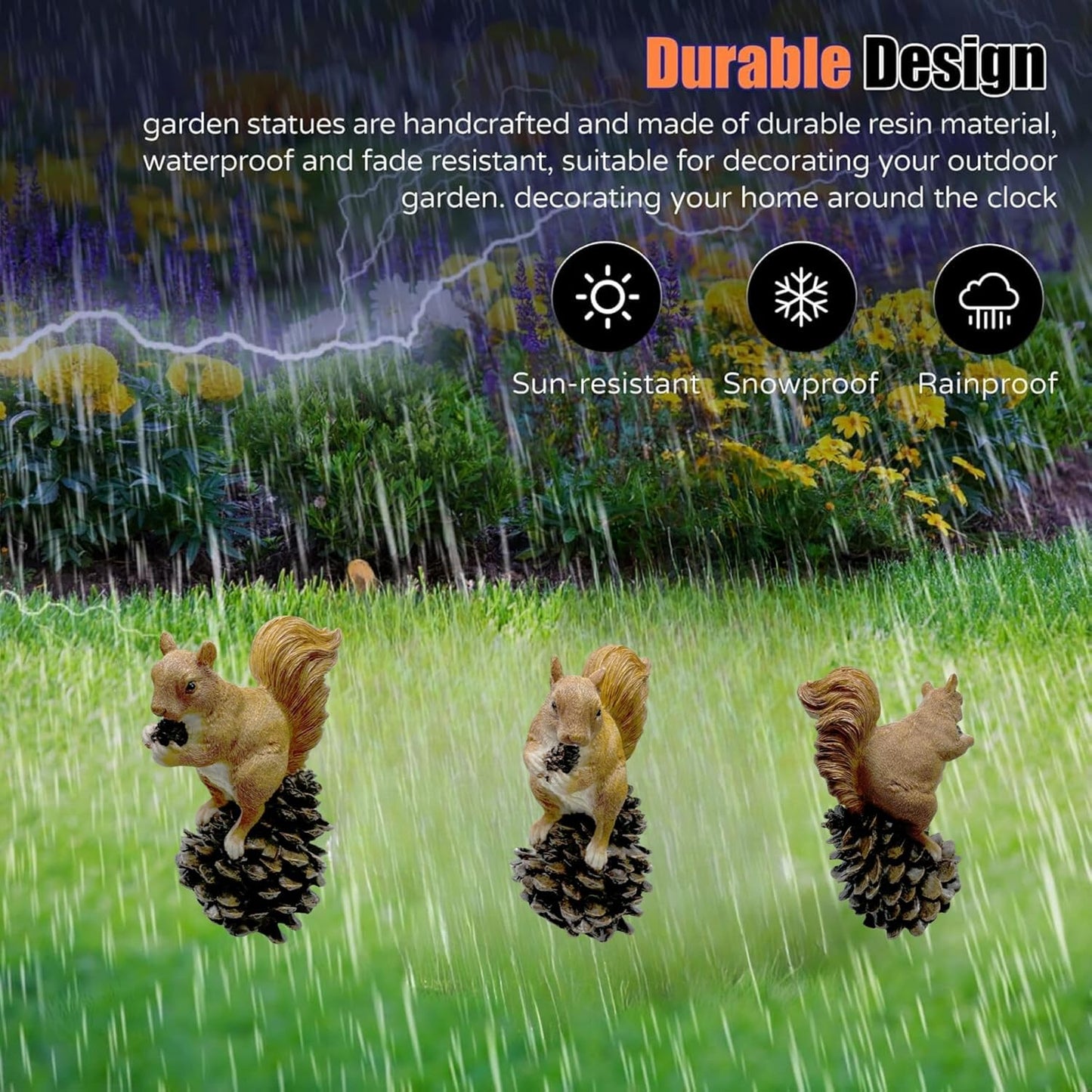 Squirrel on Pinecone Garden Statue – 6 inch Polyresin Outdoor Figurine, Weatherproof Wildlife Decor, Rustic Yard Ornament for Patio, Lawn & Home Accents