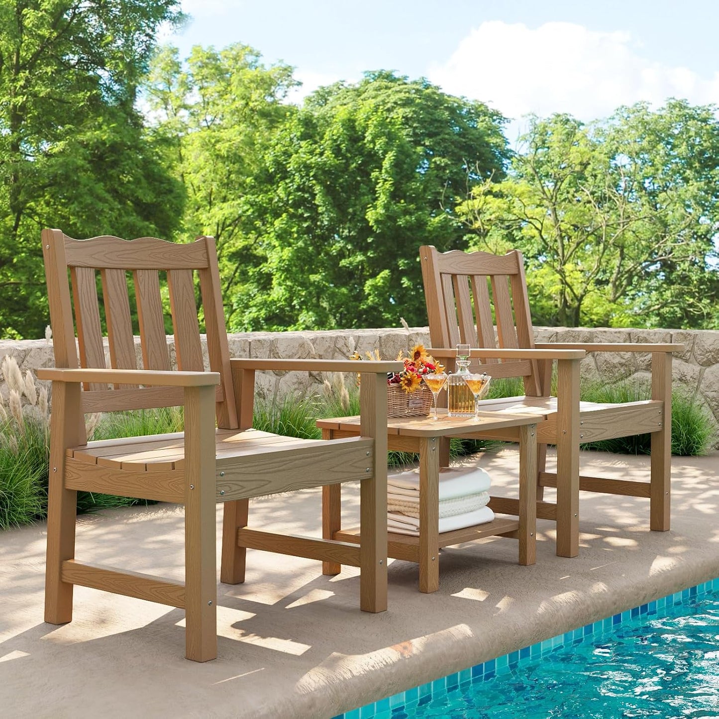 Stoog Patio Chair, All-Weather Outdoor Chairs with 400 lbs Weight Capacity, Looks Like Real Wood, for Patio, Deck, Pool and Backyard, Teak