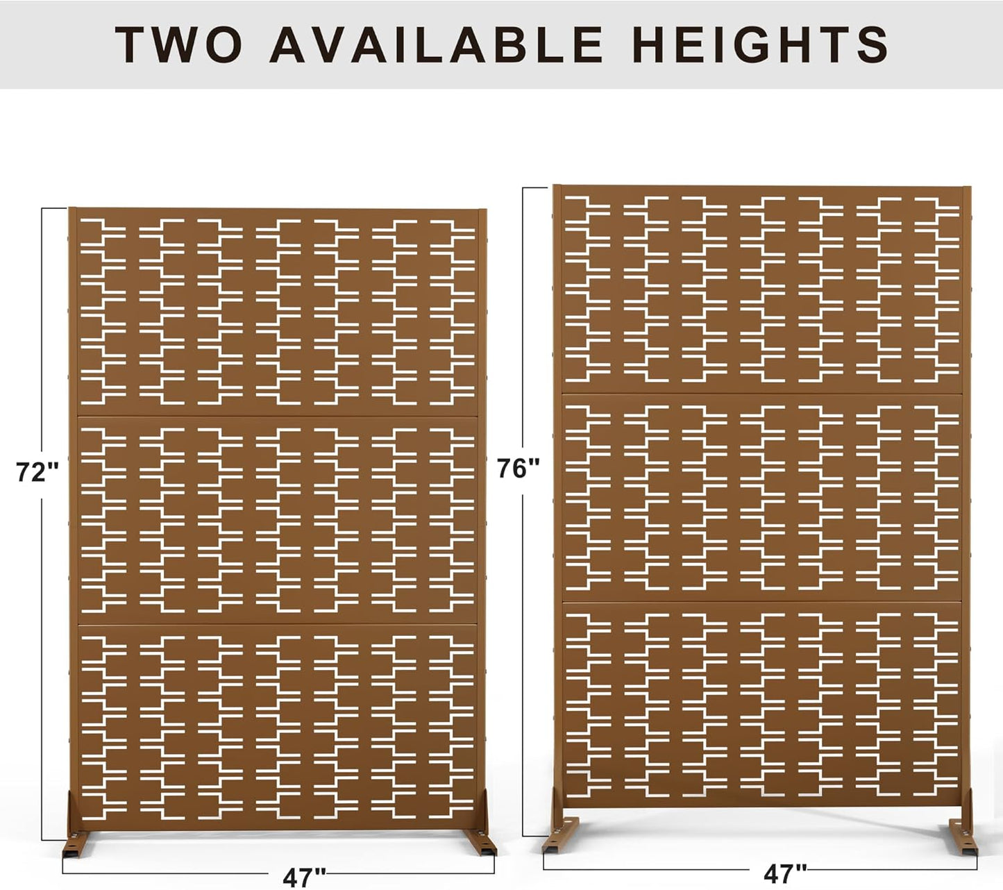 Metal Privacy Screen Outdoor 72" H×47" W,Freestanding Decorative Privacy Screen for Balcony Yard&Garden,Privacy Fence-Brown&Brick