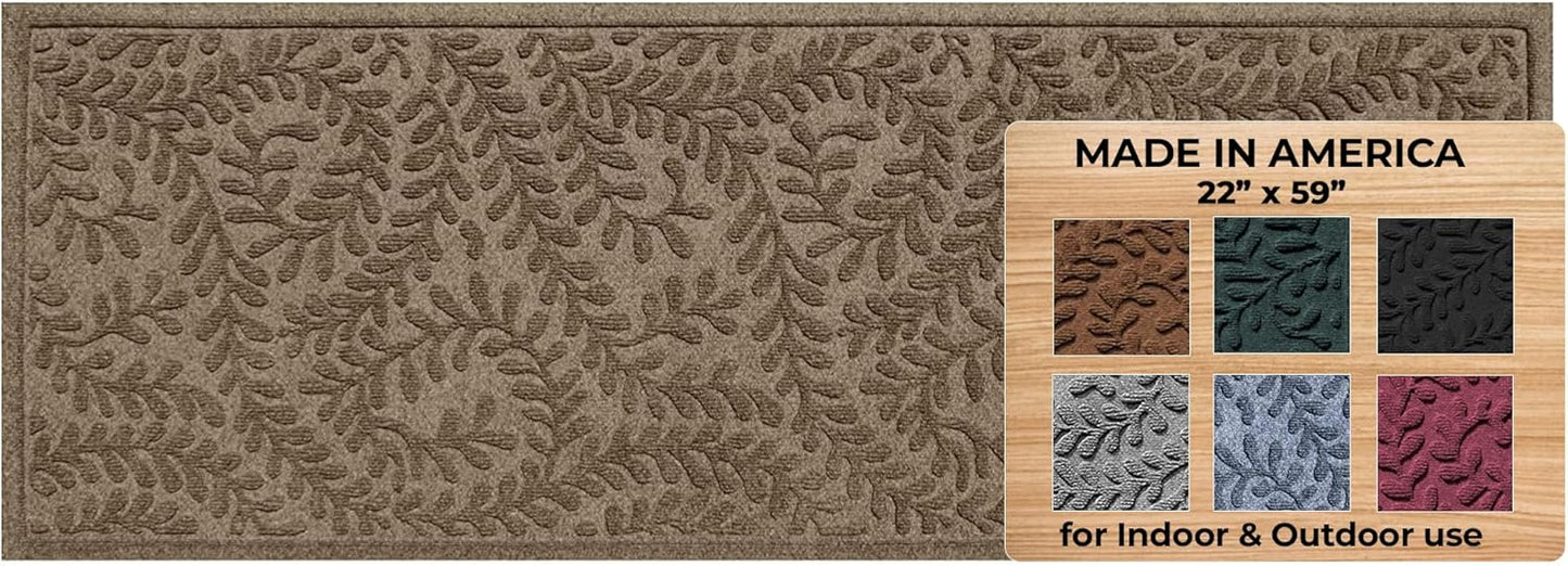 WaterHog Indoor/Outdoor Door Mat, 2' x 5', Made in USA, Durable & Skid-Resistant Front Door Rug, Decorative, Water-Trapping & Heavy-Duty Entryway Mat for Your Home, Boxwood Collection, Khaki/Camel