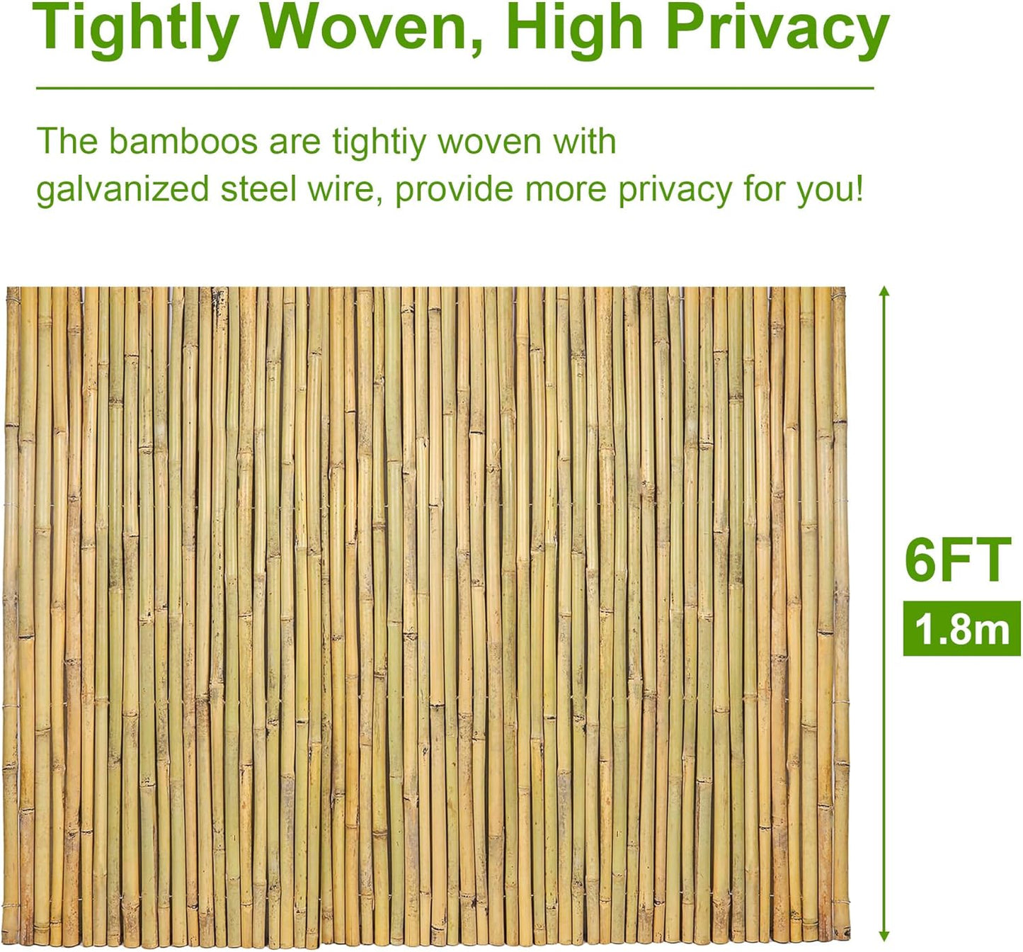 Bamboo Fencing Roll 6 ft High x 8 ft Long x 0.7 in D, Natural Bamboo Privacy Fence, Divider Decorative Fence for Patio, Balcony, Garden, Border Pool