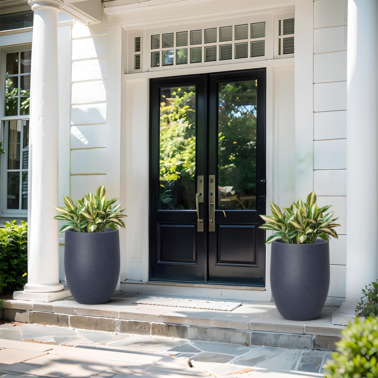 Kante 21.7 Inch Tall Concrete Planter, Large Indoor Outdoor Plant Pot with Drainage, Smooth Charcoal Finish with Warm Brown Interior, Ideal for Porch, Home, Garden, Patio