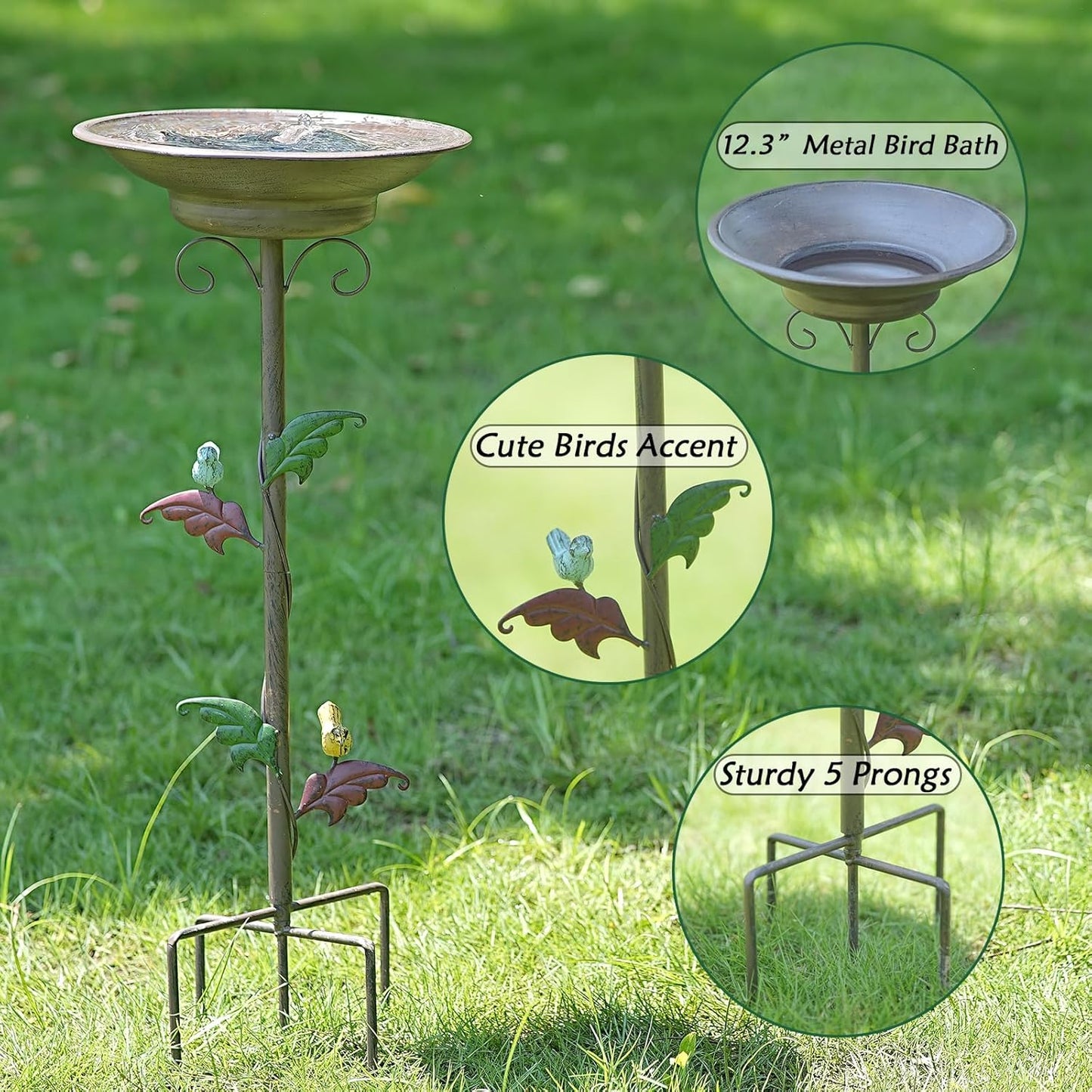 31”H Solar Bird Bath with Metal Stake, Metal Bird Bath Bubbler, Bird Baths for Outdoors with Solar Fountain for Outdoors Garden Yard Decor