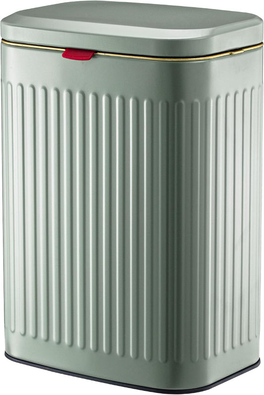 2.11Gallon 8L Carbon Steel Trash Can Door Compost Bin Wall Mounted 2 Ways Sliding Lid Compost Bin Countertop Kitchen Hanging Cabinet Door Trash Bin Metal Garbage Bin Cubo de BasuraGreen