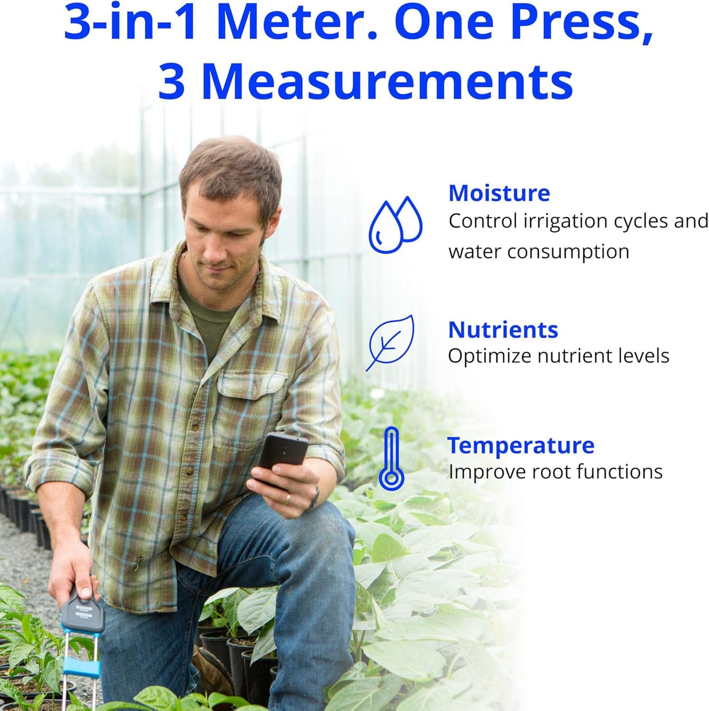 Bluelab Pulse Meter - Handheld Digital Soil Meter Measures Nutrients (TDS), Moisture & Temperature directly from the Root Zone - Grow Healthier Plants with Fast, Accurate Measurements
