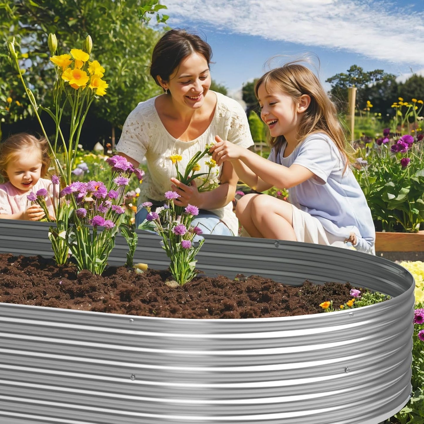 3 Pack Galvanized Raised Garden Bed Outdoor,Metal Garden Bed for Vegetables,Steel Raised Beds for Gardening,Above Ground Garden Box for Flower-45x20 inch