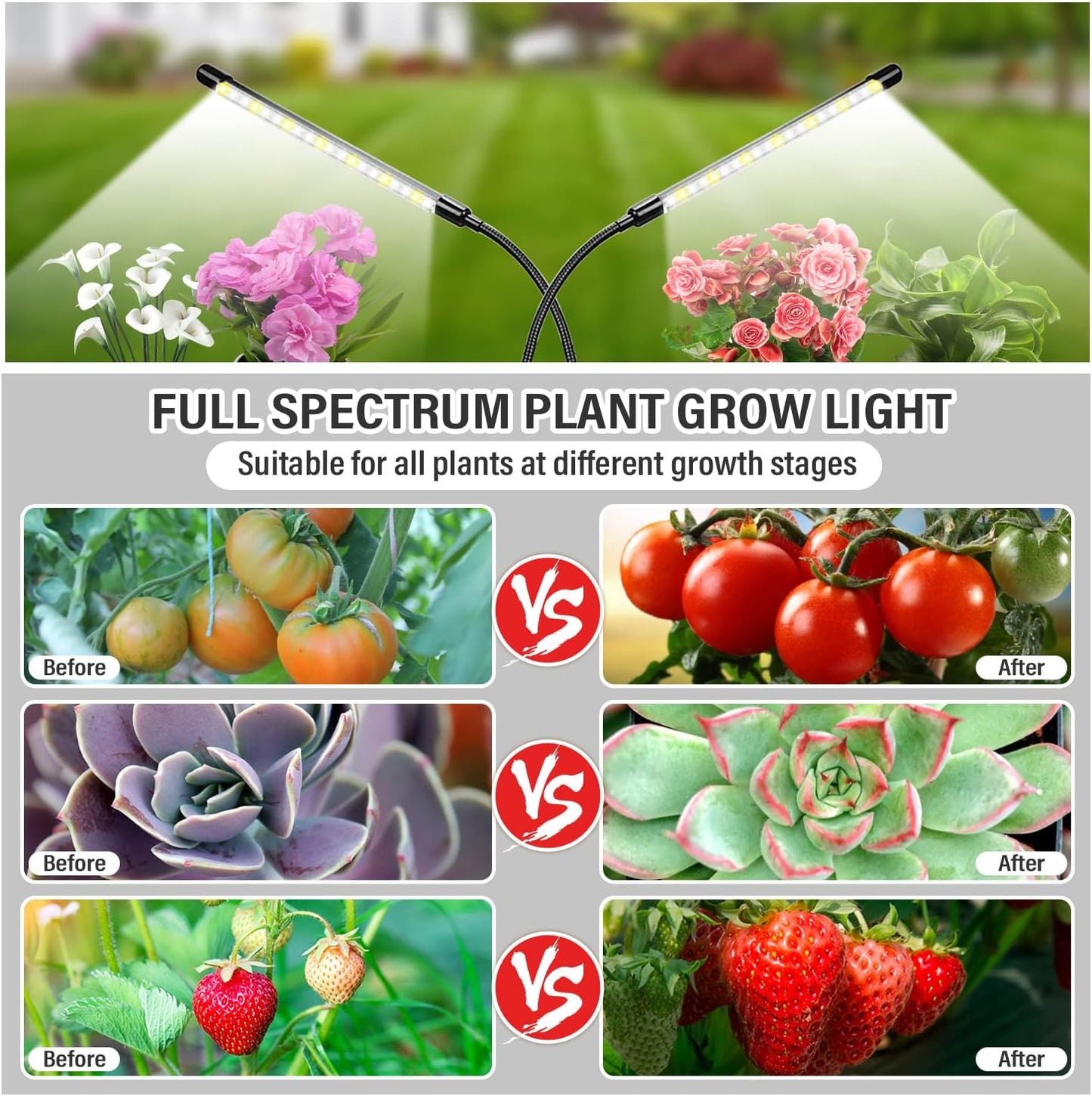 Plant Grow Light for Indoor Plants, Full Spectrum Indoor Grow Light (2 Head 2 Pack)
