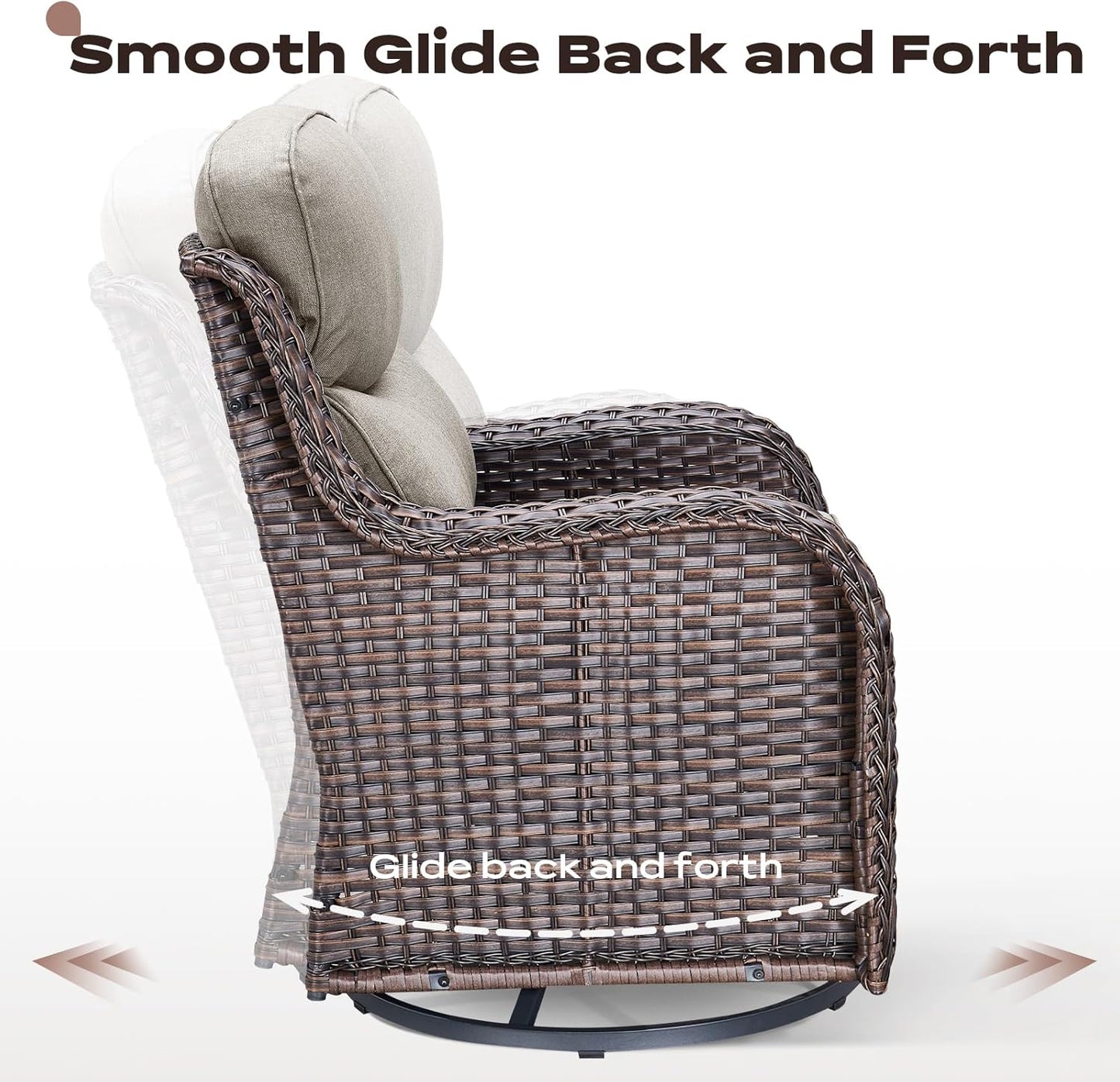 Wicker Outdoor Patio Furniture Set - 6 Piece Patio Conversation Sets with Swivel Rocker Chairs, Ottomans, Sofa and Coffee Table, 6 inch Cushions, Deep Seating, for Porch Deck Brown/Beige