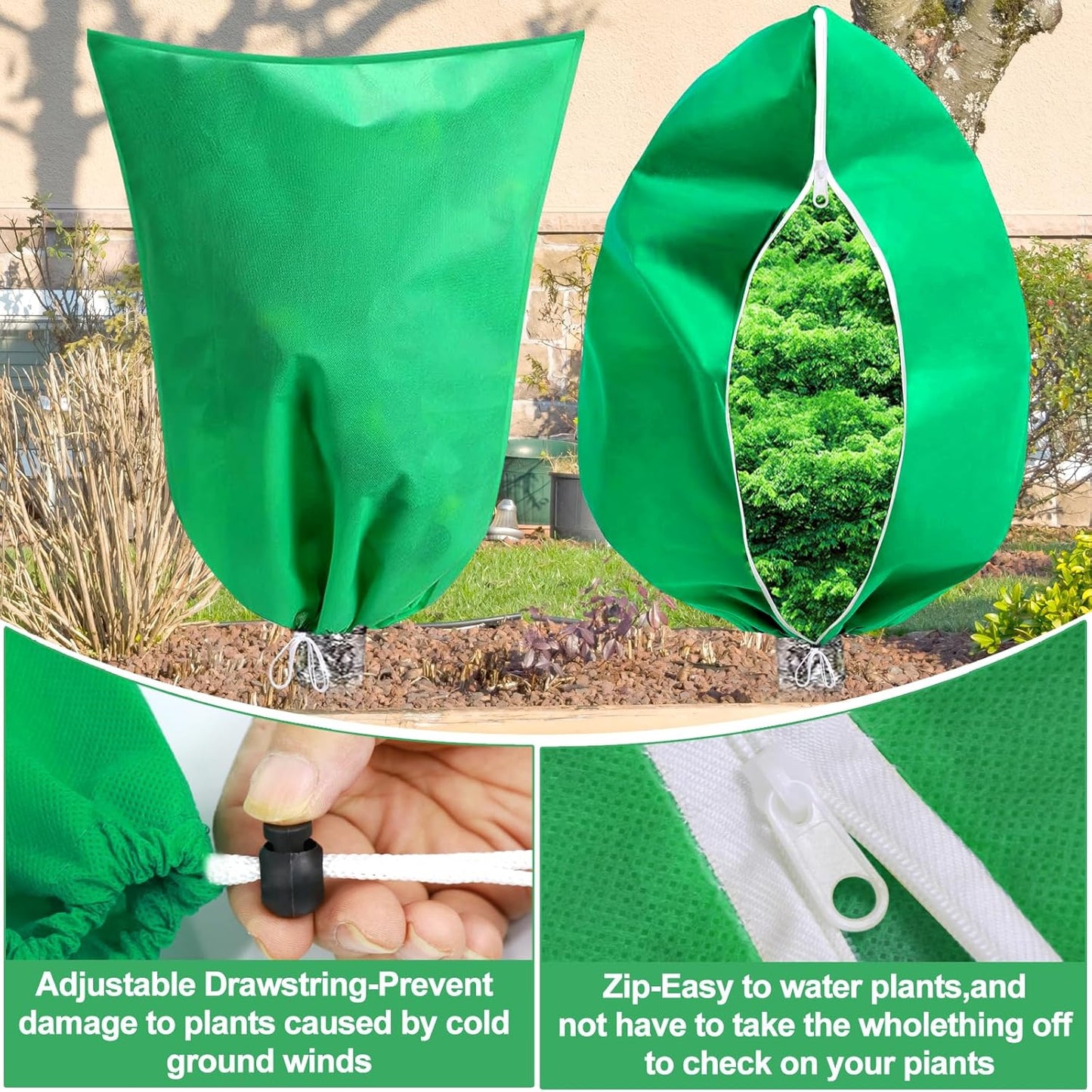 Plant Covers Freeze Protection, 2 Pack Tree Covers for Winter Cold Weather Frost Blankets for Outdoor Plants Fruit Tree, 47.2" X 70.8" Shrubs Trees Jacket Covers Bags with Zipper Drawstring