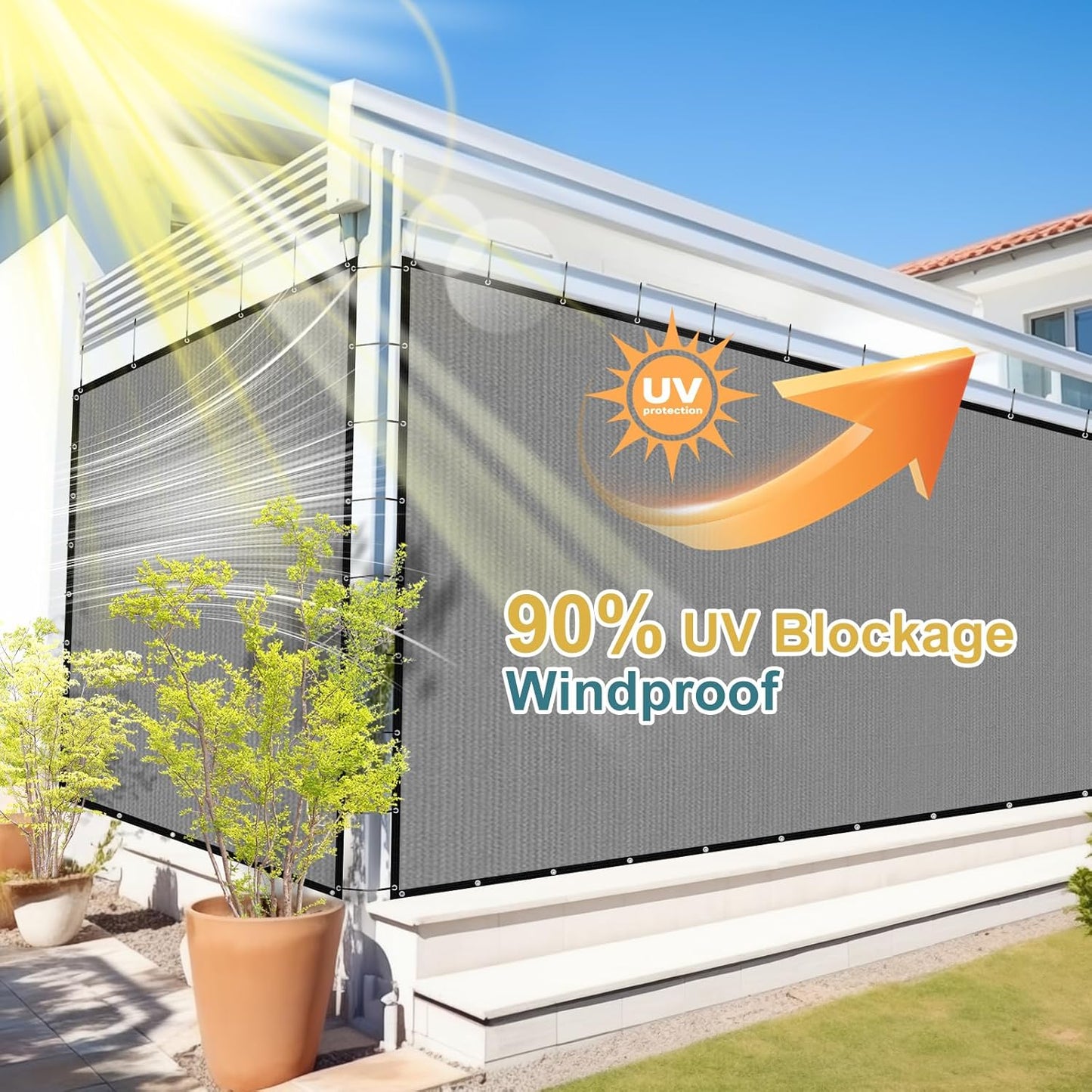 Shade&Beyond 90% Sun Shade Cloth with Grommets, 3' X 6' Pergola Shade Cover Canopy, Mesh Tarp Sun Screens for Patio, Outdoor, Garden, Backyard, Light Gray