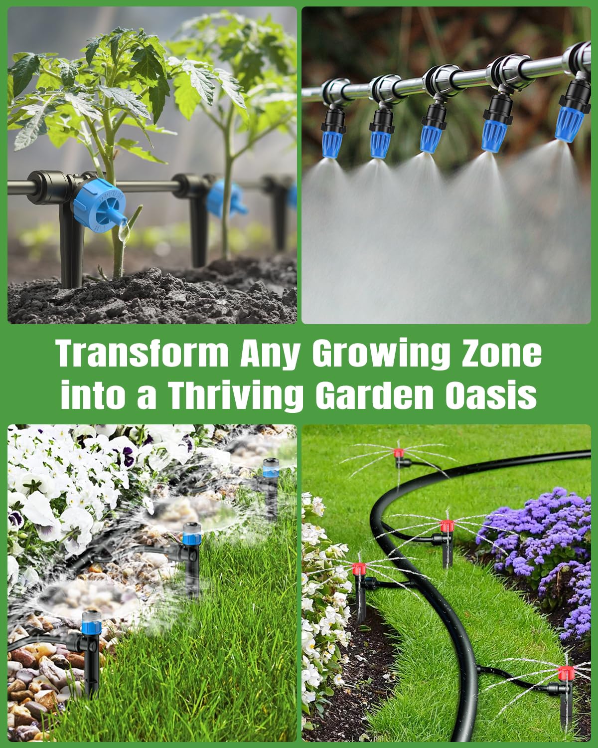 Pawfly 250 ft Drip Irrigation System, Quick-Connect Drip Irrigation Kit with 50ft 1/2" & 200ft 1/4" Tubing and Accessories, Garden Watering System for Greenhouse,Yards,Lawn,Raised Bed