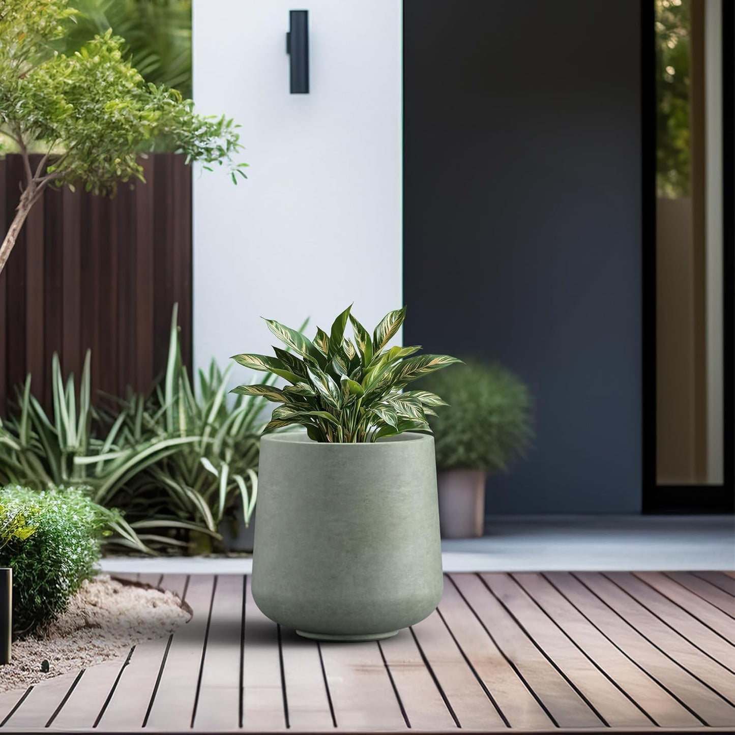 Kante 11.6" Dia Round Concrete Planter, Outdoor Indoor Large Plant Pots Containers with Drainage Hole and Rubber Plug for Home Garden Patio, Mint Green