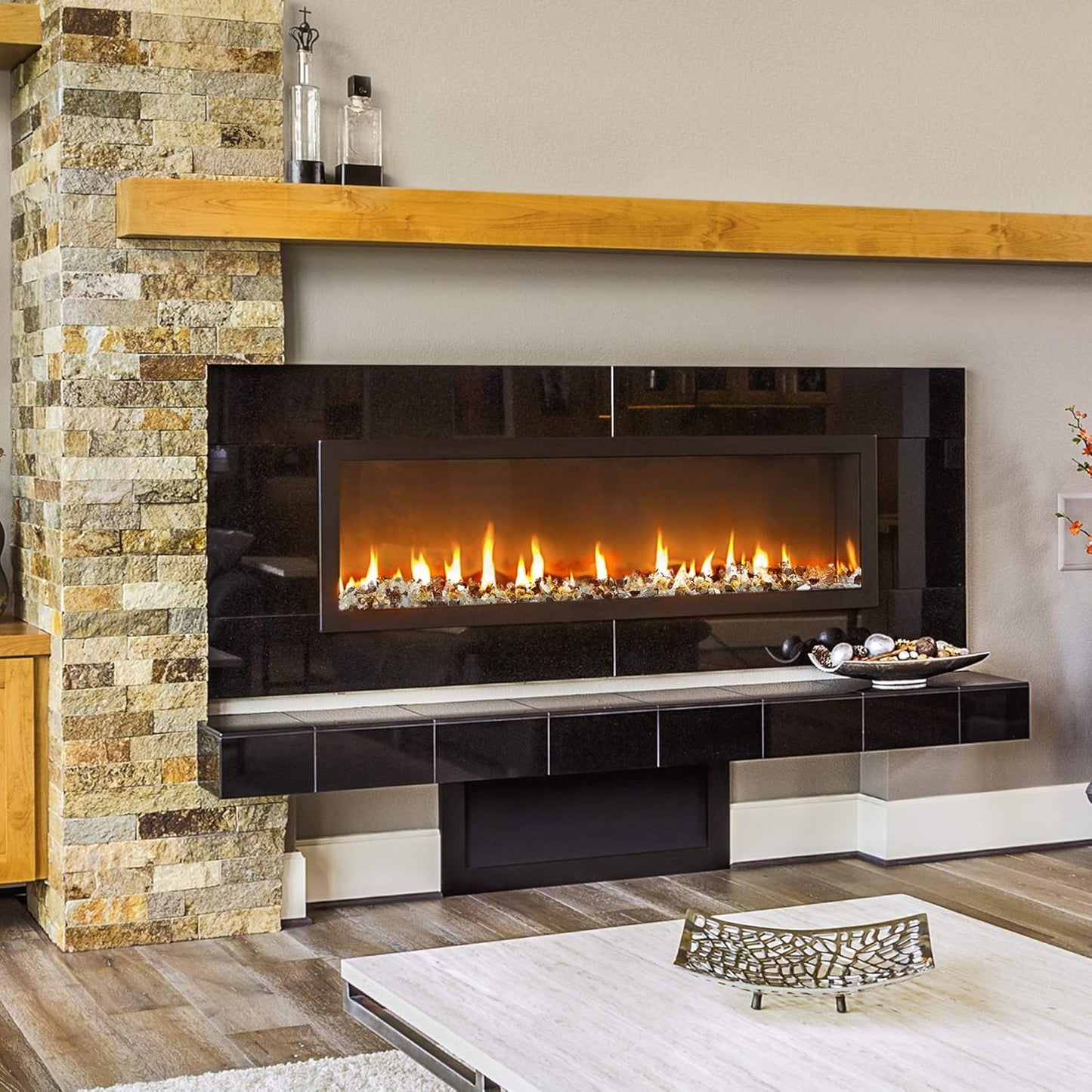 Mr. Fireglass 10 Pounds Blended Reflective Fire Glass for Fire Pit Fireplace and Landscaping, 1/2 Inch Mixed Colored High Luster Fireglass Rocks for Outdoor and Indoor Use Copper+Gold+Platinum