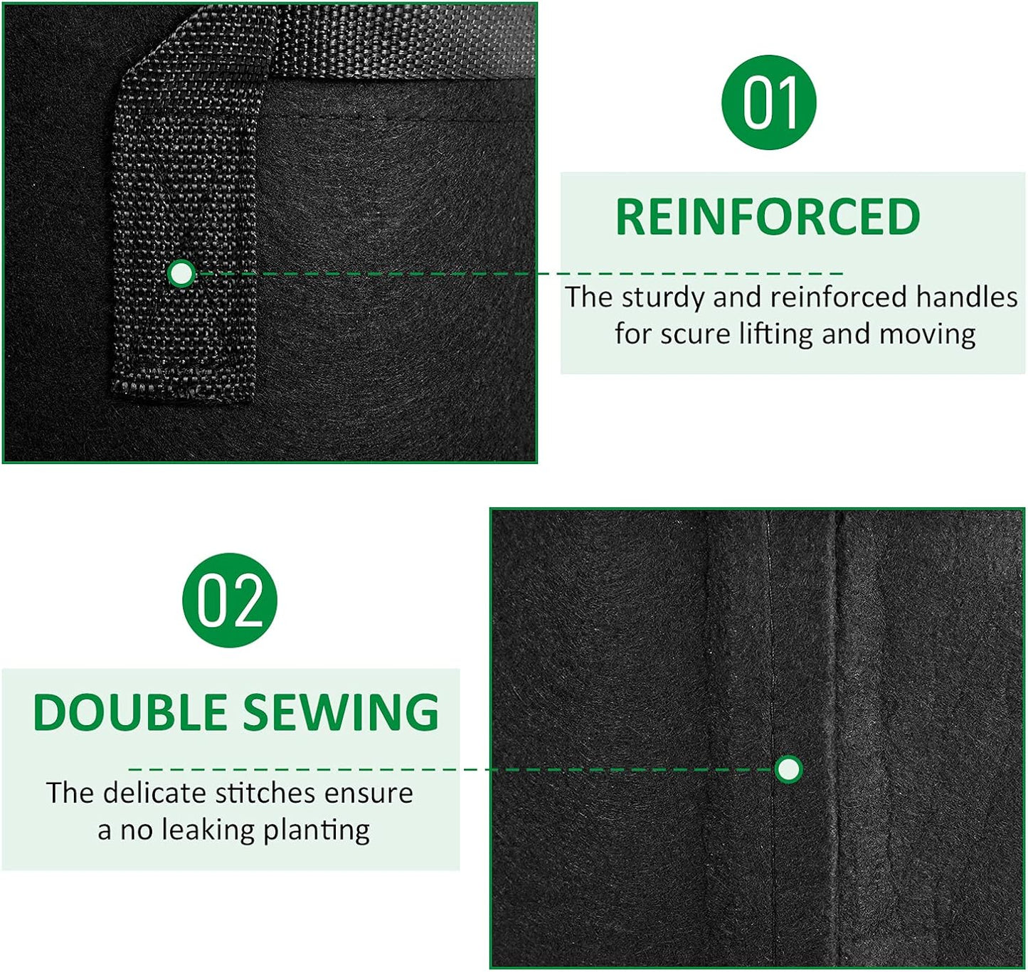 12-Pack 2 Gallon Thickened Non-Woven Grow Bags, Aeration Fabric Pots with Handles