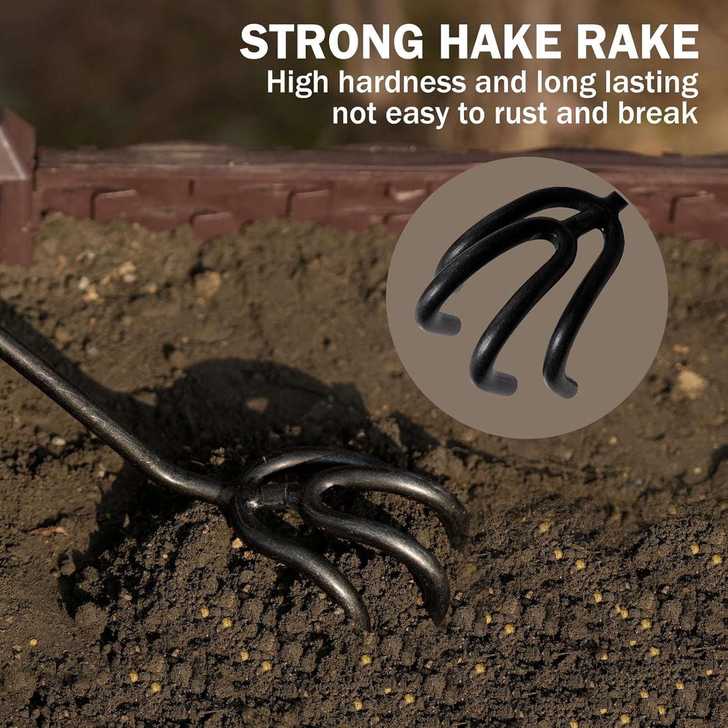 Hand Cultivator Rake, Ergonomic Small Garden Rake with Walnut Handle & 4 Durable Tines, Garden Tools for Weeding, Digging and Cultivating