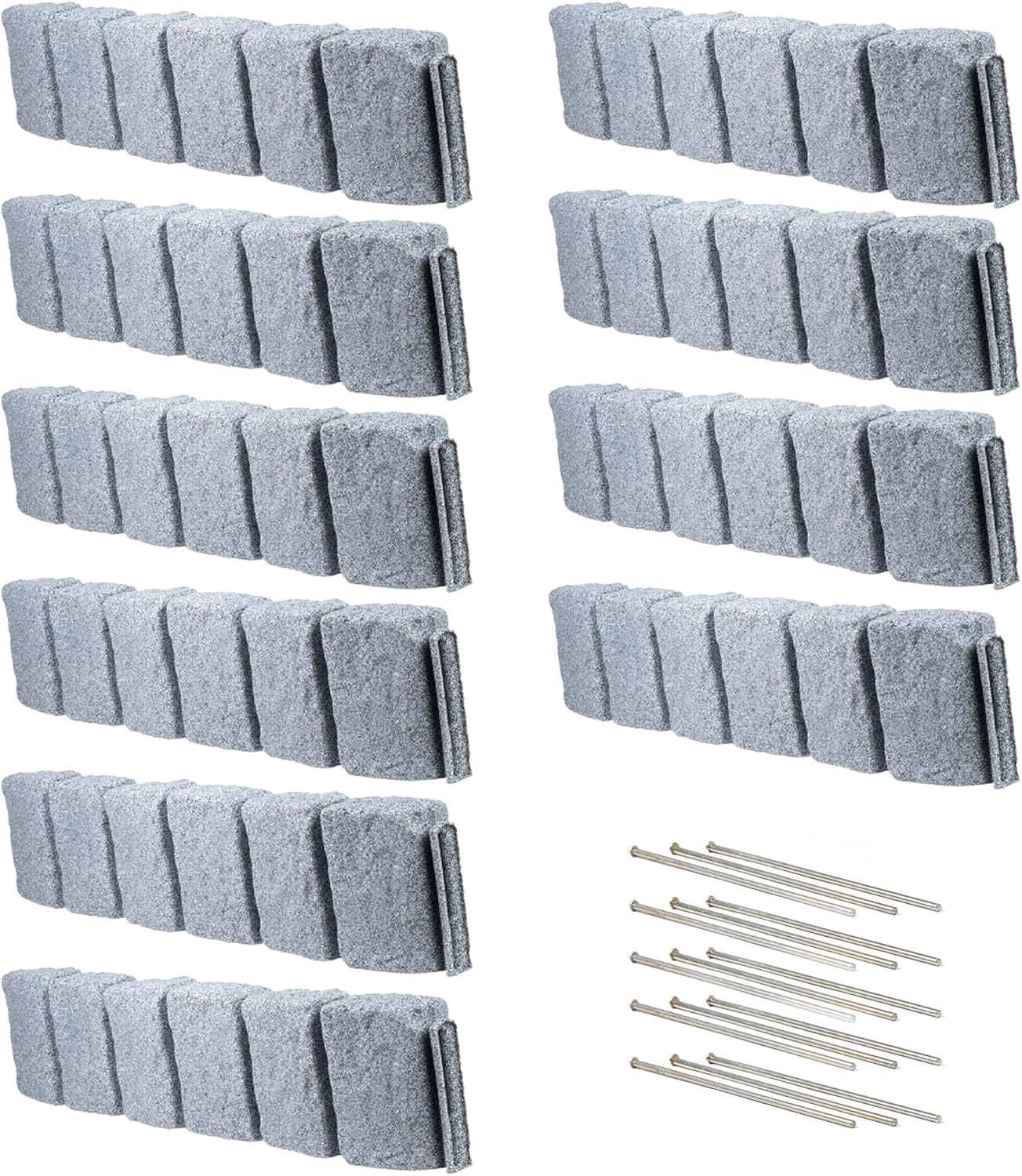 Beuta Landscape Edging | Garden Edging Border | Faux Stone Block XL for Lawn Edging, Flower Beds & Yard Edging – 10 Pack | Each Section Has 6 Blocks 48" L x 4" W x 9.5" H | 30 Spikes | Greystone