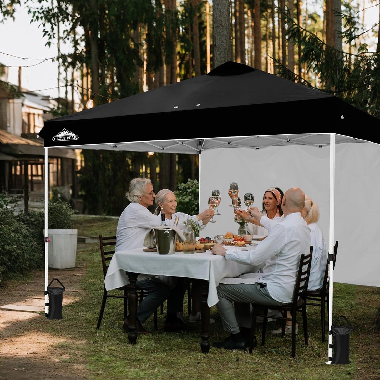 EAGLE PEAK Pop Up Canopy Tent with 1 Sidewall, Easy Setup Event Tent, Outdoor Sun Shade, Wheeled Carry Bag, Stakes and Guy Ropes, Instant Canopy 12x12, Black