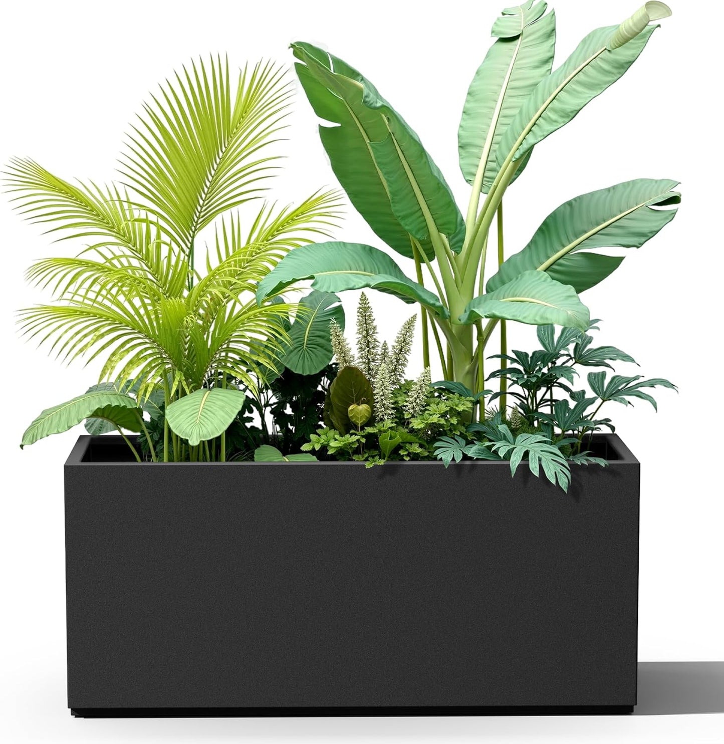 Metal Rectangular Planter for Outdoor Plants, Coated Large Planter Box with Drainage, Outdoor Patio PLanters with Sturdy Thickened Material for Yard, Garden