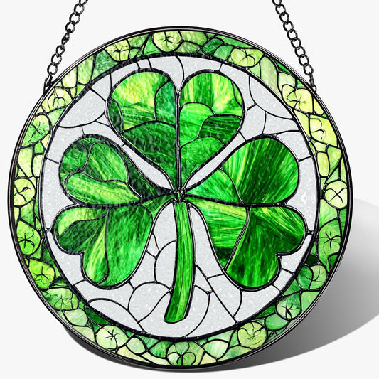 Stained Glass Window Hanging, 8 Inch Shamrock Stained Glass Suncatcher, Sun Catcher Decor, Window Hanging Decor, St. Patrick's Day Decoration, Shamrock Gifts, Irish Gift, Gifts for Women Men