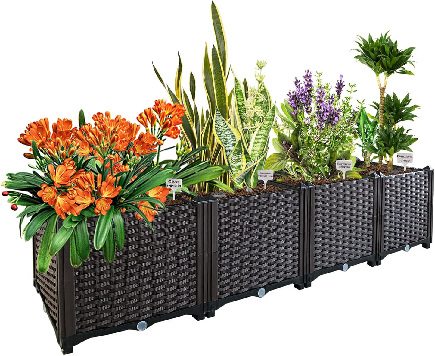 Garden Boxes Outdoor Raised Beds for Gardening Rectangular Planter Boxes Outdoor Planter Garden Box with Drain Outlet, Easy Assembly