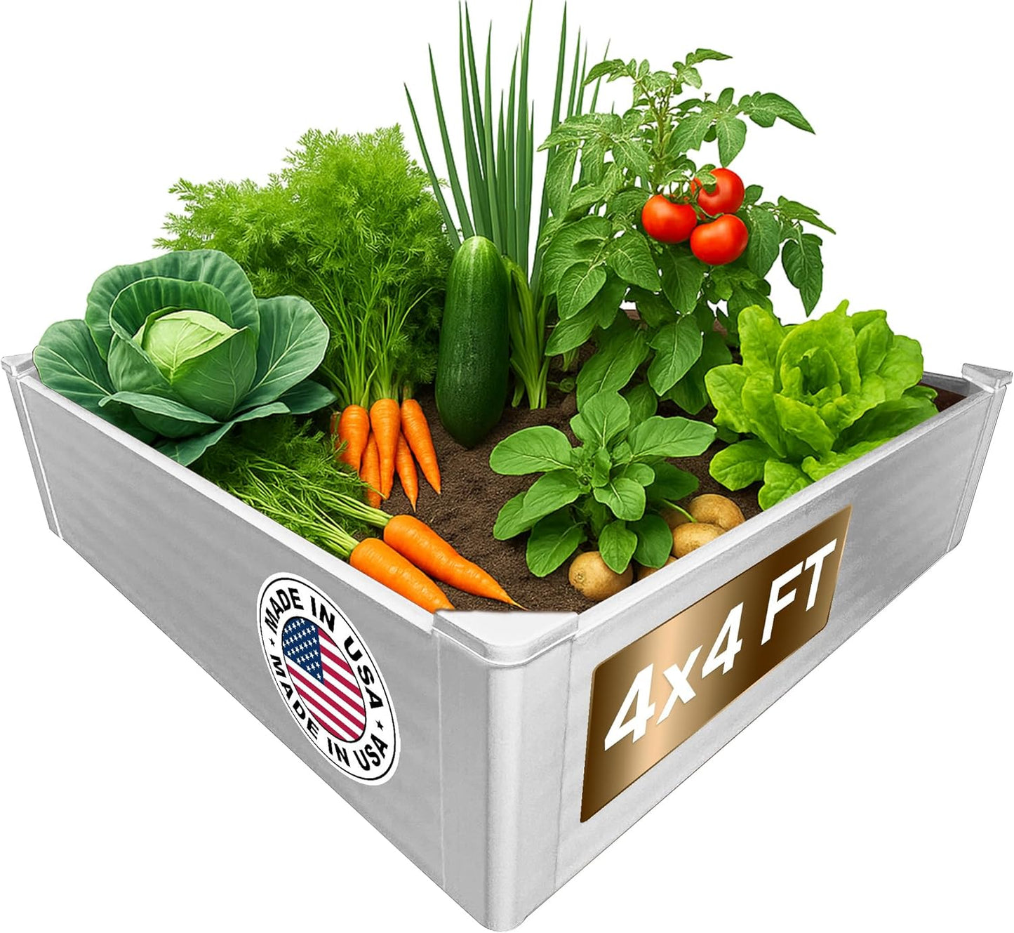 Raised Garden Bed - 4x4 ft Planter Box - White HDPE - No Tools Needed - DIY Kit for Urban Gardening, Flowers, Herbs & Vegetables - Made in The USA