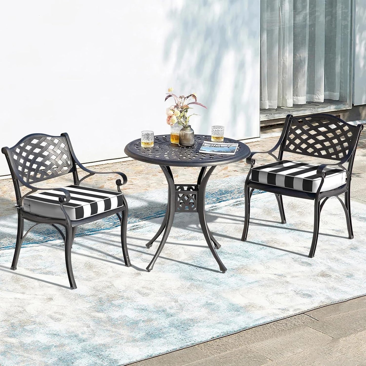 LVTXIII Patio Chair Cushions 22"x22"x3", Water-Repellent Outdoor Seat Cushions for Patio Furniture, Square Chair Pads with Ties for Home Garden Decoration, Set of 2, Cabana Black