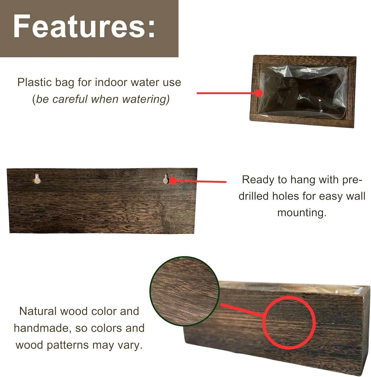 LaLaGreen Wood Planter Box for Plants (8 Pack) Wooden Wall Hanging Planters for Indoor Plant Holder Vase for Dried Flowers, Modern Country Rustic Wall Decor Living Room Bedroom Office Home Garden