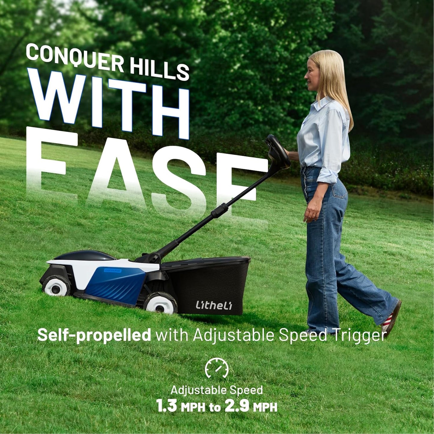 Electric Lawn Mower, Self-propelled Lawn Mower Cordless 40V(2x20V) 18.5" Brushless Mower with Electric Cutting Height Adjustment, Higher Rotation Speed, 2 x 4.0Ah Battery and Rapid Charge Included