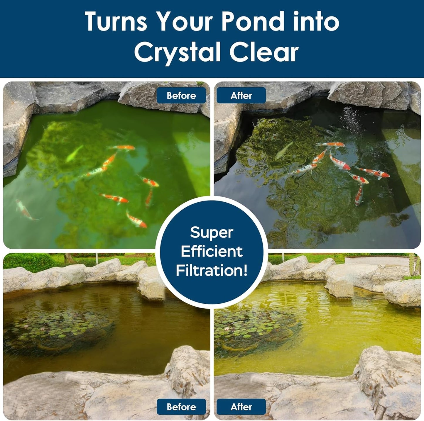 AquaMiracle All-in-One Koi Pond Filters for Outdoor Ponds 500-750 Gal, Pond Fountain Pump with 3 Spray Patterns, Fountain Kit with 850GPH Water Pump for Garden, Water Feature, Bird Baths