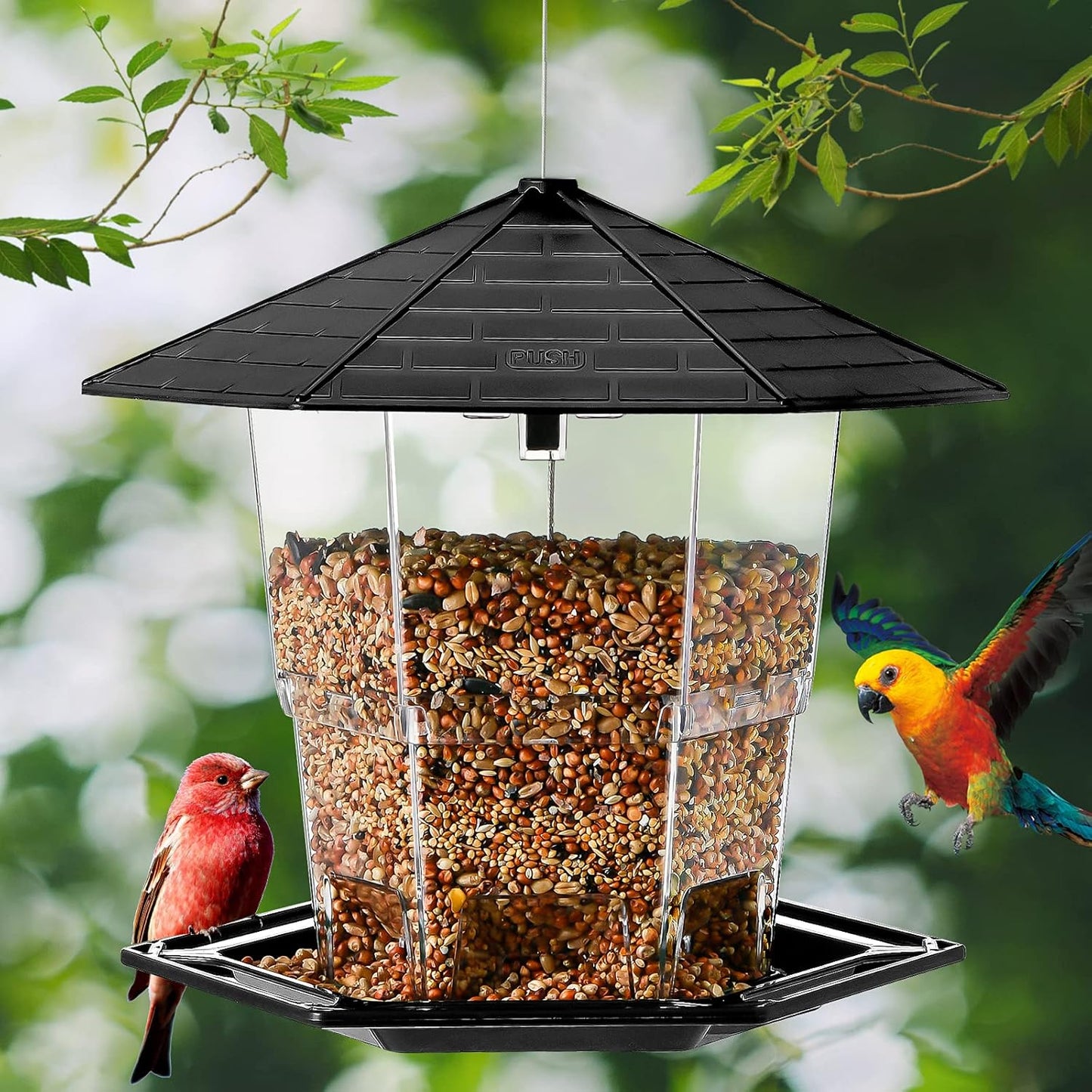Bird Feeders for Outdoors Hanging Bird Feeder Wild Birds Seed, Black