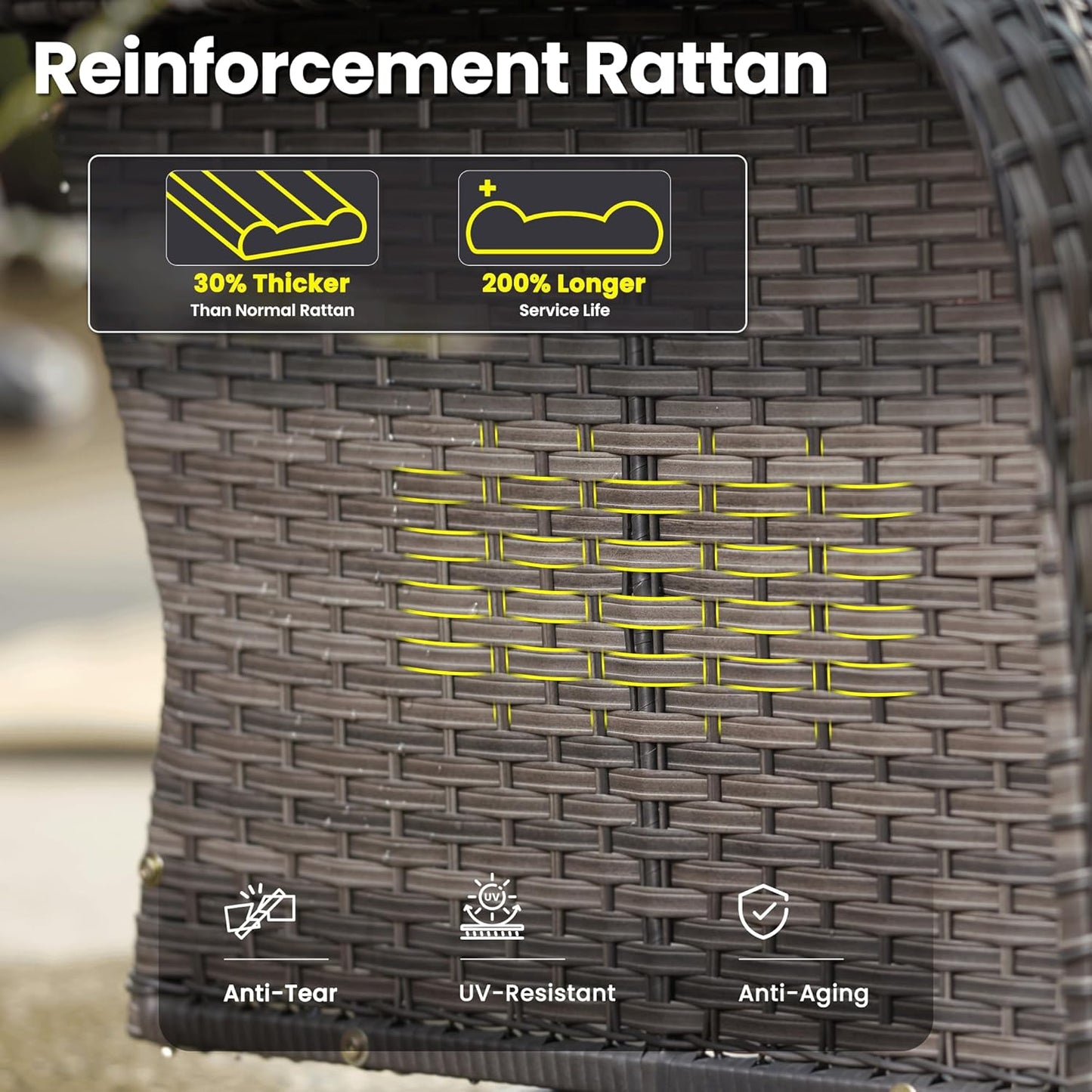 ovios 3 Pieces Patio Furniture Set, Outdoor Rocking Chairs of 2, Wicker Swivel Glider Chairs with Side Table Thick Cushions, All Weather Rattan Bistro Set for Porch, Beige