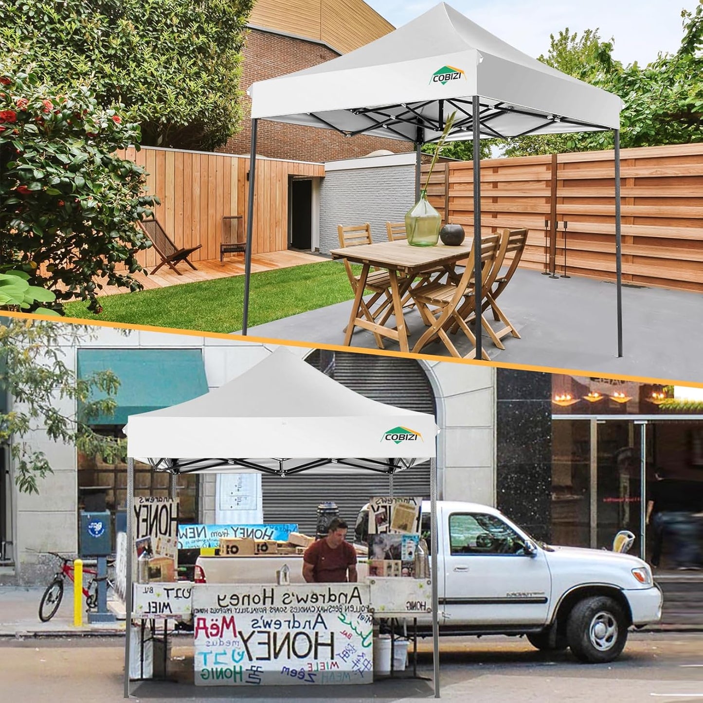 COBIZI 6.6x6.6 Pop Up Canopy Without Sidewall,Heavy Duty Canopy UPF 50+ All Season Wind Waterproof Commercial Outdoor Party Tents for Parties Canopy Gazebo with Storage Bag(6.6 x 6.6 ft White)