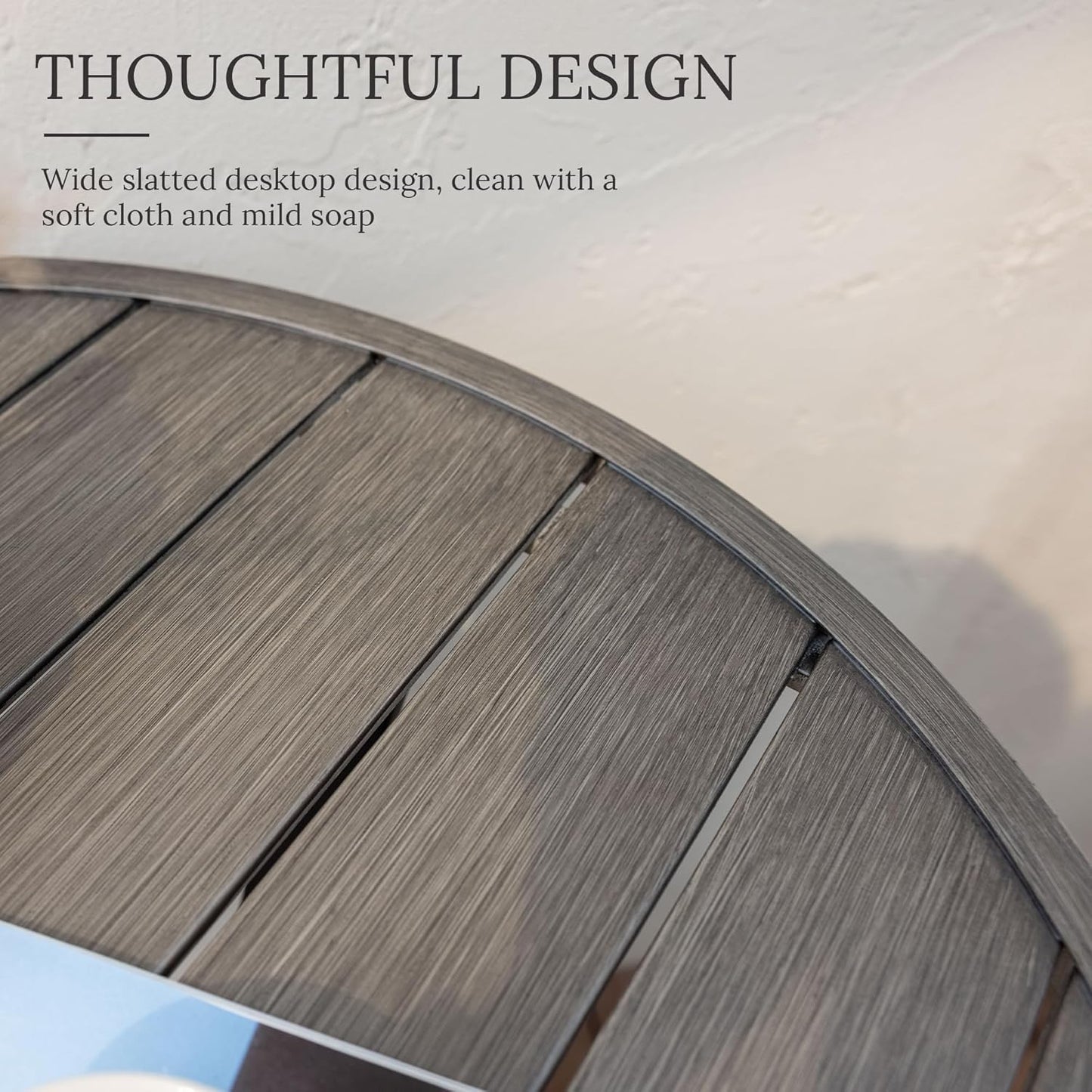 VICLLAX 27.5" Outdoor Round Patio Table for Lawn Garden, All Weather Metal Round Patio Dining Table with Storage Shelf, 2 Person Small Patio Table, Grey Wood-Like Tabletop